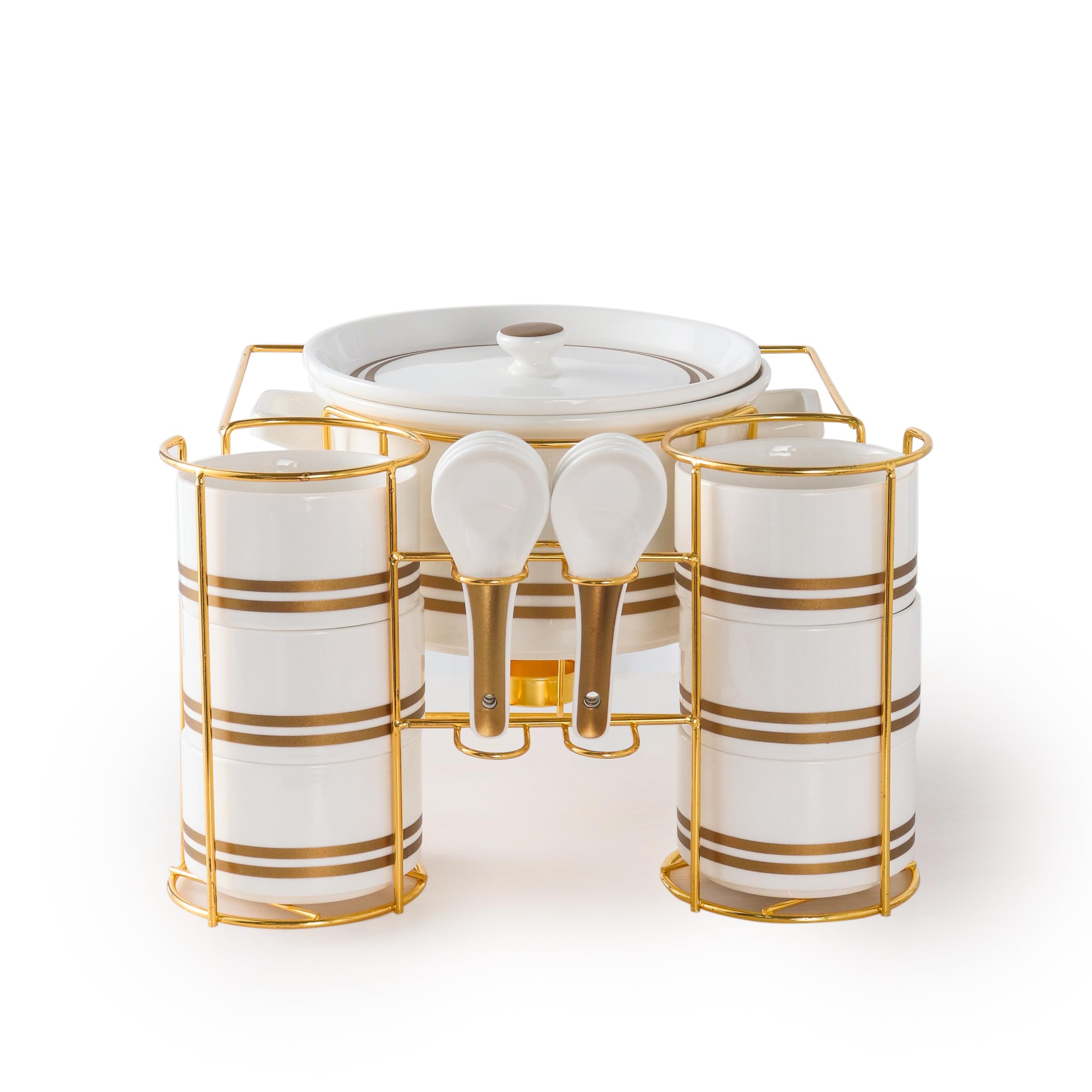 Bone China Shallow Porcelain New Verde 16-Piece Soup Set with Stand - Elegant Dining Ensemble