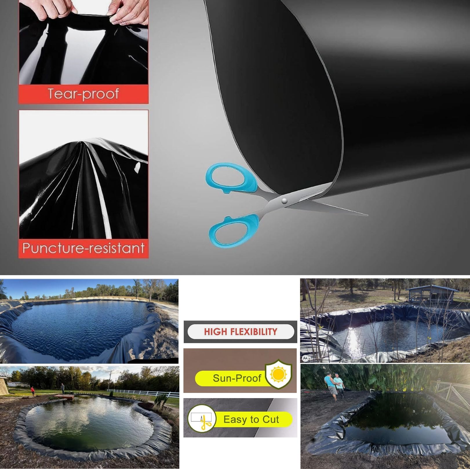teichfolie 9X9m poolfolie Kann Wiederverwendet Schwarze Folie Garten, Reißfest Baufolie Flexibel Gartenteiche Dichtungsfolie Teichmembran Folie Wassergarten und Wasserfall