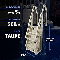 Vista 3 de Vinyl Works Sistema de entrada de escalera ajustable de lujo de 24 pulgadas de ancho para piscinas sobre el suelo con escalones antideslizantes