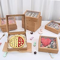 Vista 2 de 25 cajas de panadería marrones de 9 x 9 x 2.5 pulgadas con ventana para galletas, macarrón, fresas cubiertas de chocolate, mini pastel, trufa