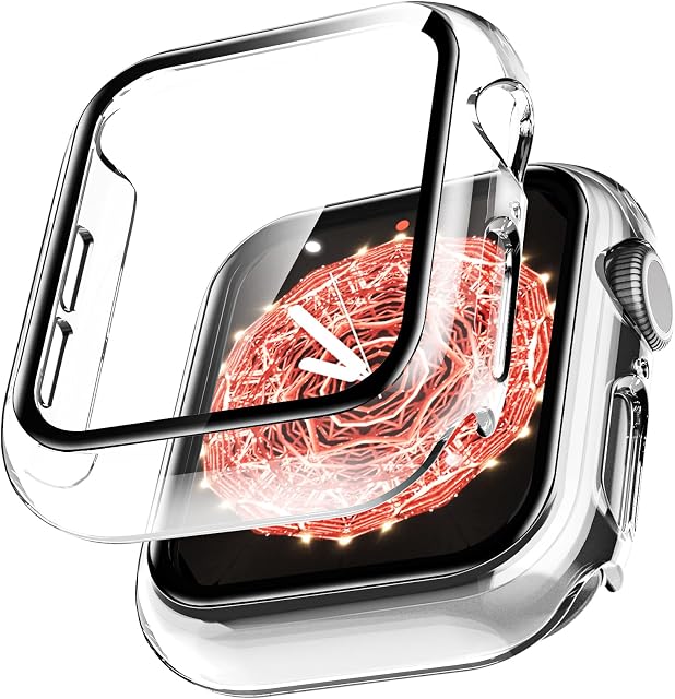 LϟK 2 Pack Case for Apple Watch 44mm Series 6 5 4 SE with Built in Screen Protector Tempered Glass All Around Hard PC Protective High Definition Clear Cover for iWatch 44mm Series 6 5 4 SE - Clear