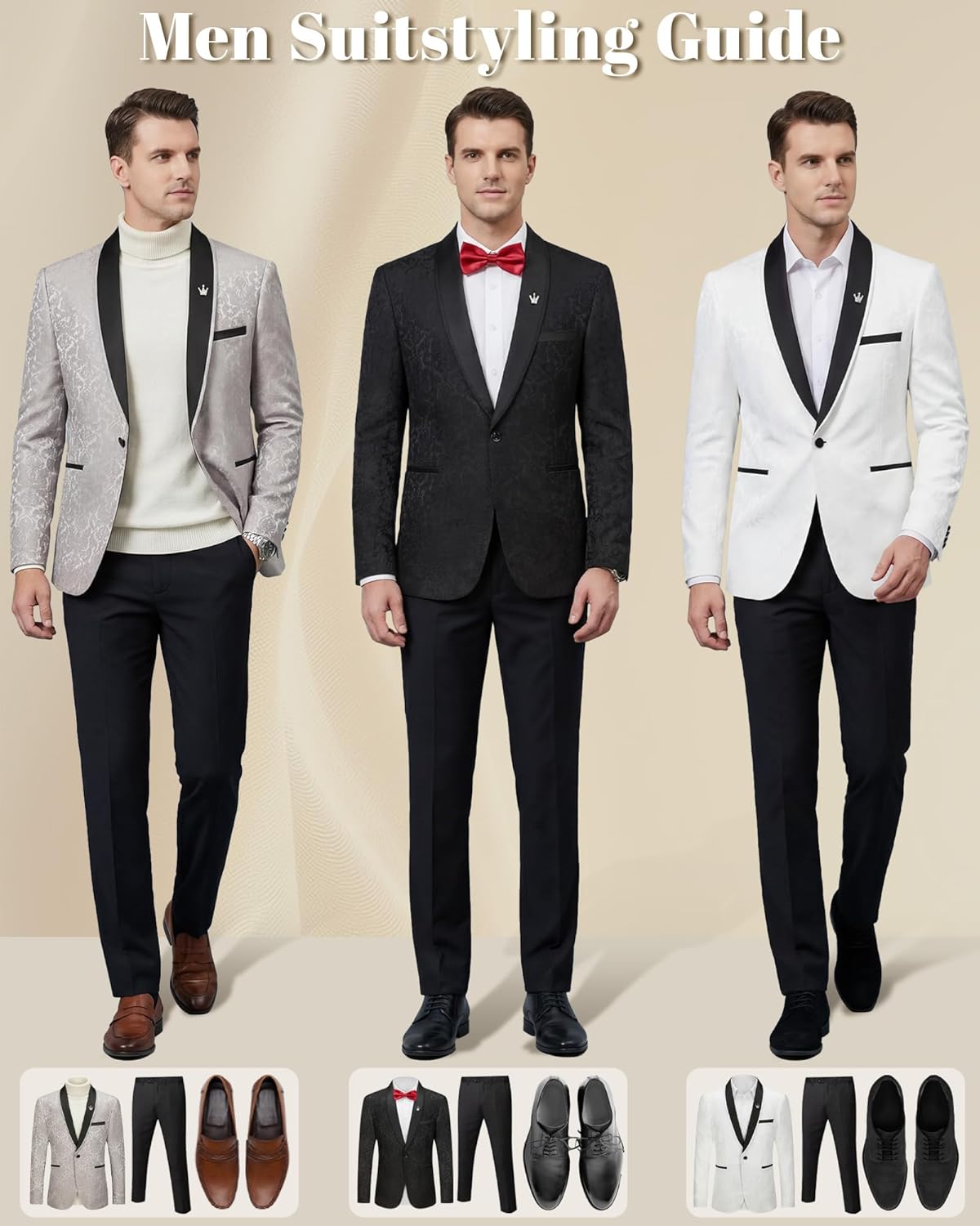 MY'S Men's Floral Tuxedo Suit Jacket, Slim Fit Paisley Blazer, Shawl Lapel with Bow Tie for Party Prom Wedding Dinner