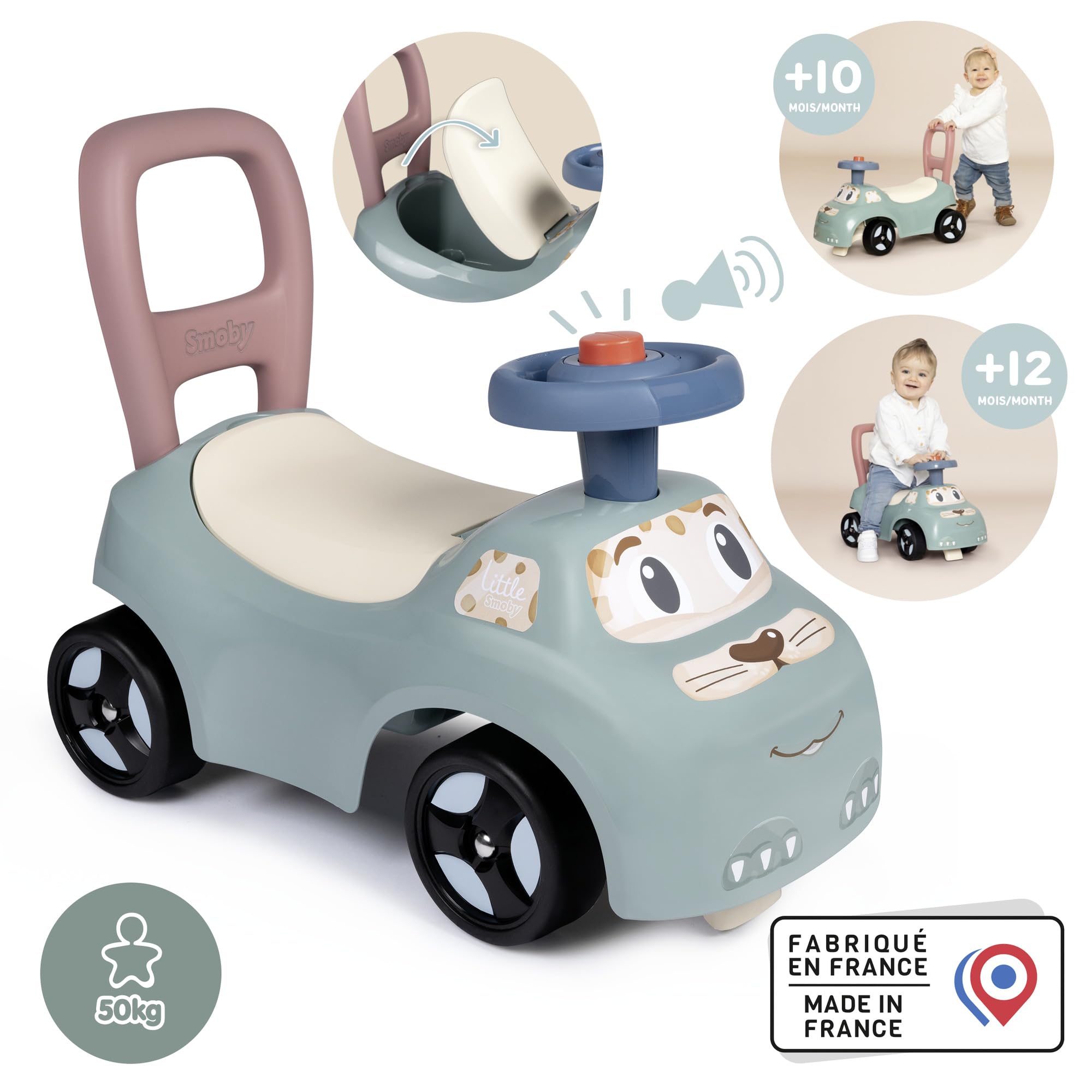 Little Smoby - Jeździk - Funkcja chodzika - Kierownica - Skrzynia na zabawki - Od 10 miesięcy - Wyprodukowano we Francji