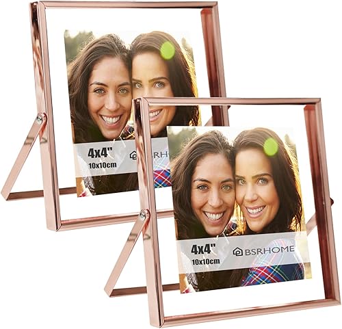 Miniatura 1 de Juego de 3 marcos de fotos flotantes de metal dorado con vidrio para escritorio y mesa verticalmente, 4 x 4 pulgadas, 4 x 6 pulgadas, 5 x 7 pulgadas