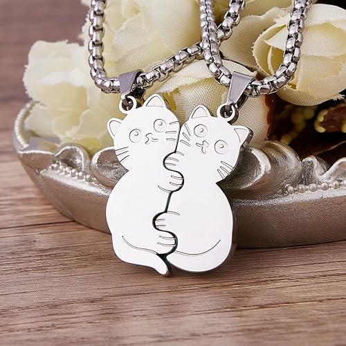 Miniatura 5 de Colentine Collar de gato para parejas, lindo gato abrazando rompecabezas, collares a juego, regalo para el día de San Valentín