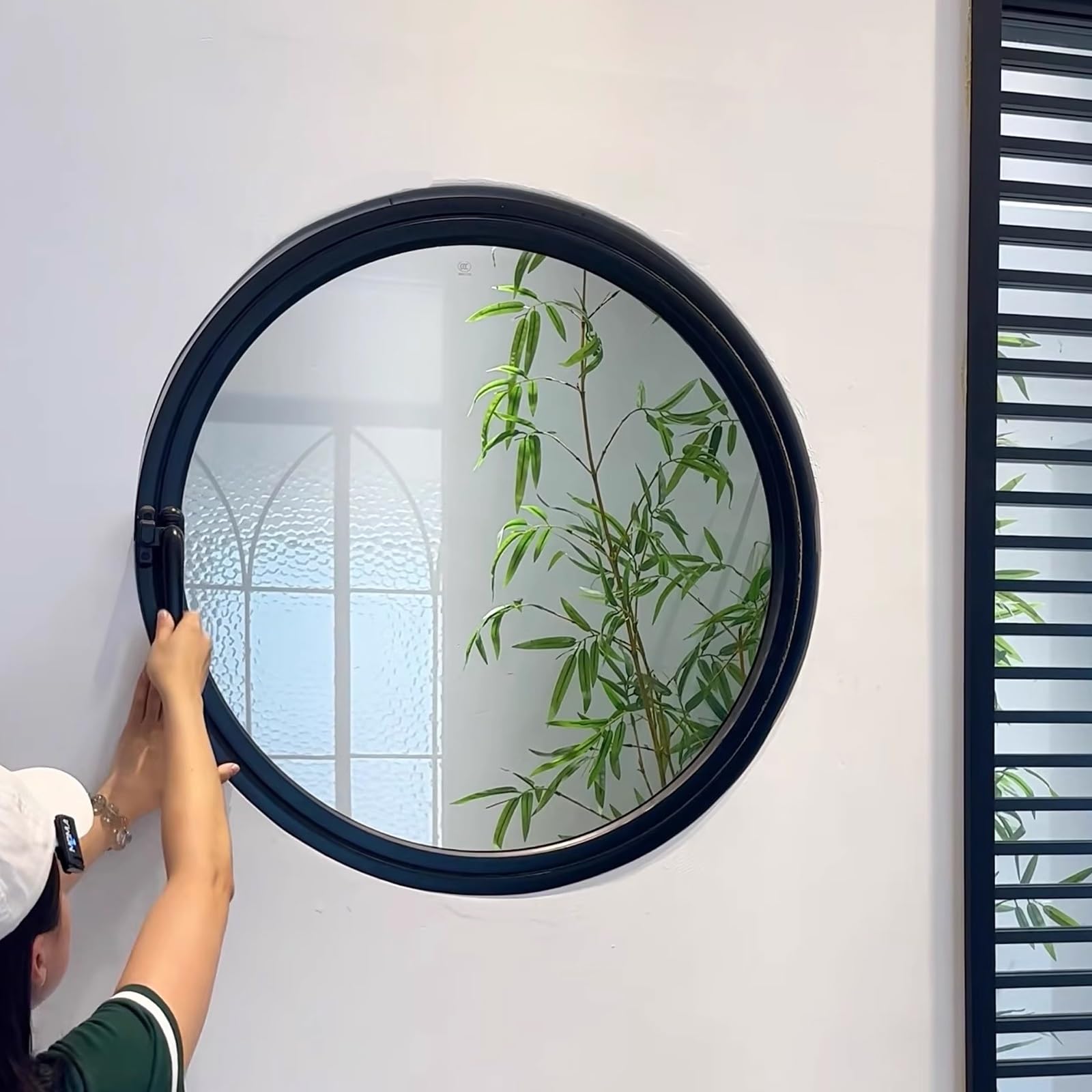 Rund Glas Schuppenfenster, Aluminiumlegierung Eingebaut Ersatz 360° Drehbar Fenster Küche Wohndeko Bullauge für Dachbodeneingang(40cm/15.7in)