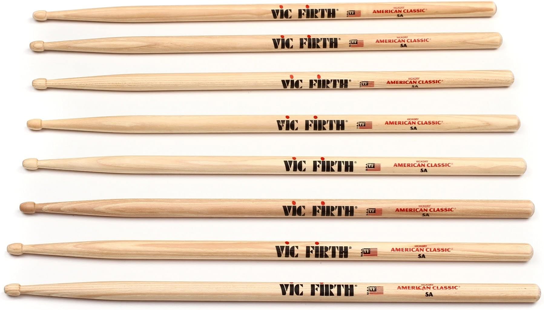 Vic Firth American Classic Series Drumsticks - 5A - American Hickory - Wood Tip - 4 x Pair Value Pack