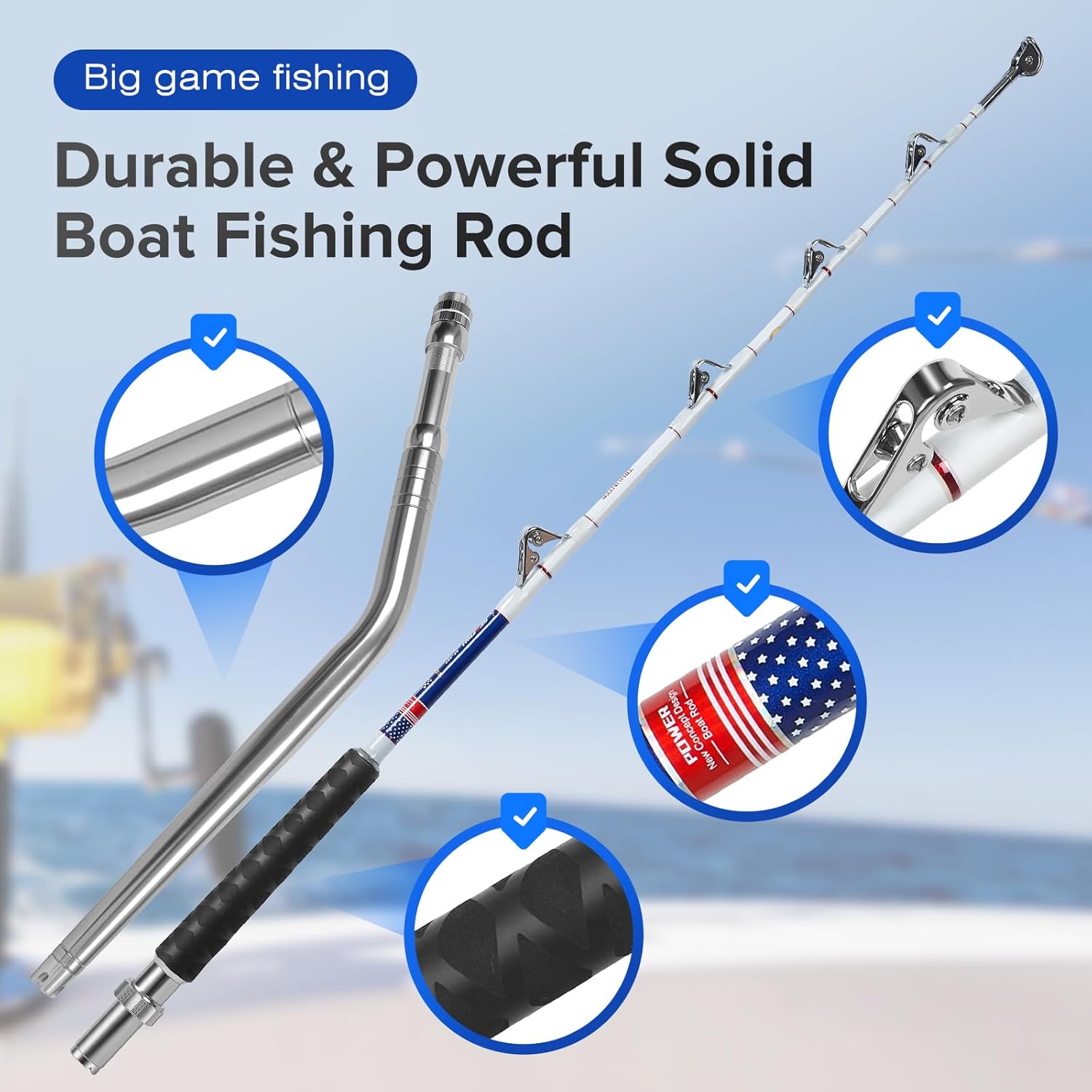 Trolling Rod Saltwater Offshore Big Game Fishing Rod Conventional Boat Rod with Roller Guides