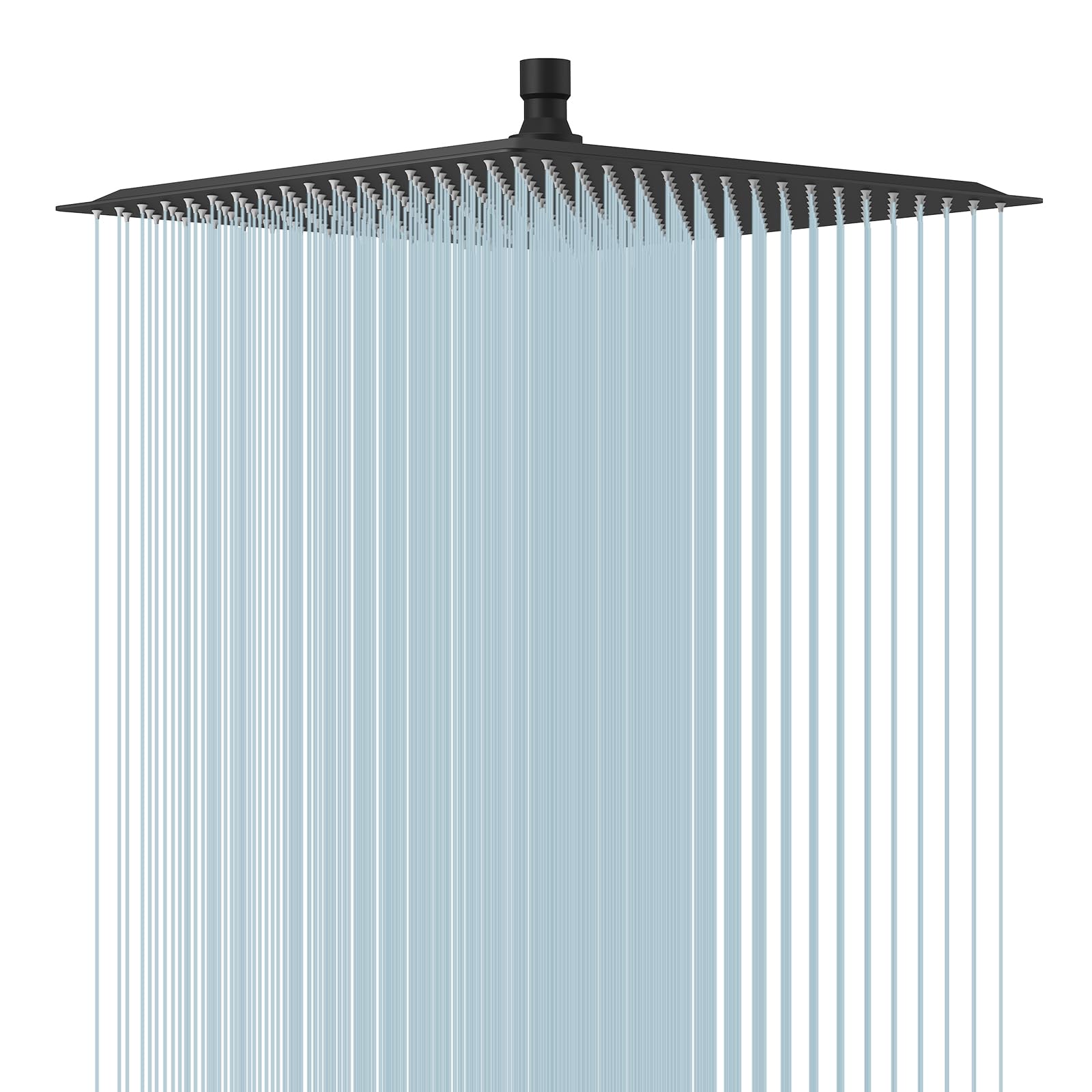 BESy 16 Inch Rain Shower Head, 16" Square Rainfall & High Pressure Stainless Steel Bath Showerhead, 1/16" Ultra Thin, Waterfall Full Body Coverage with Silicone Nozzle, Matte Black Finish