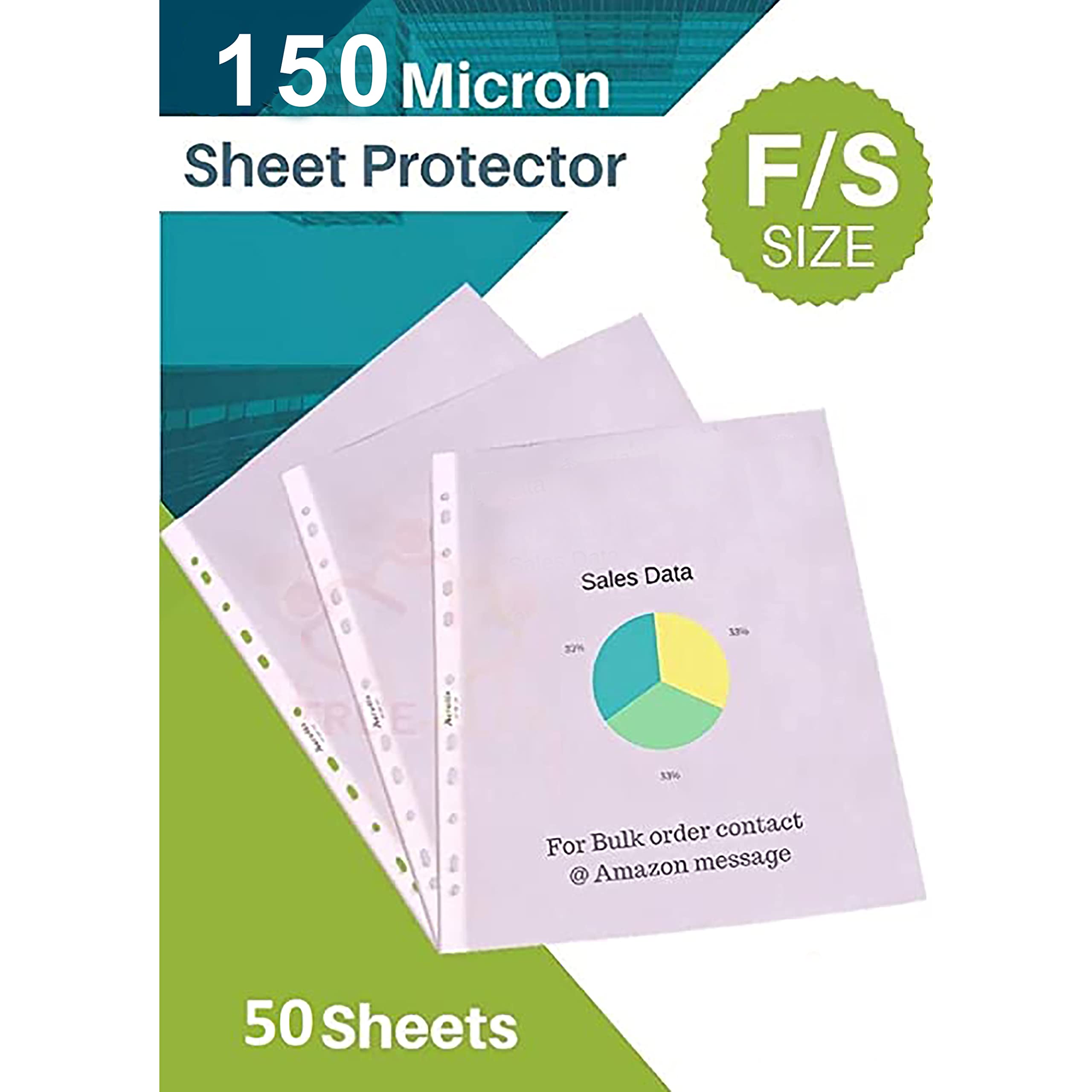 TULMAN 50Pcs Transparent F/S Size Document Sleeves 150 Micron Thickness Leaf Waterproof Clear Sheet Protector 11 Holes Punched Ring Files 1