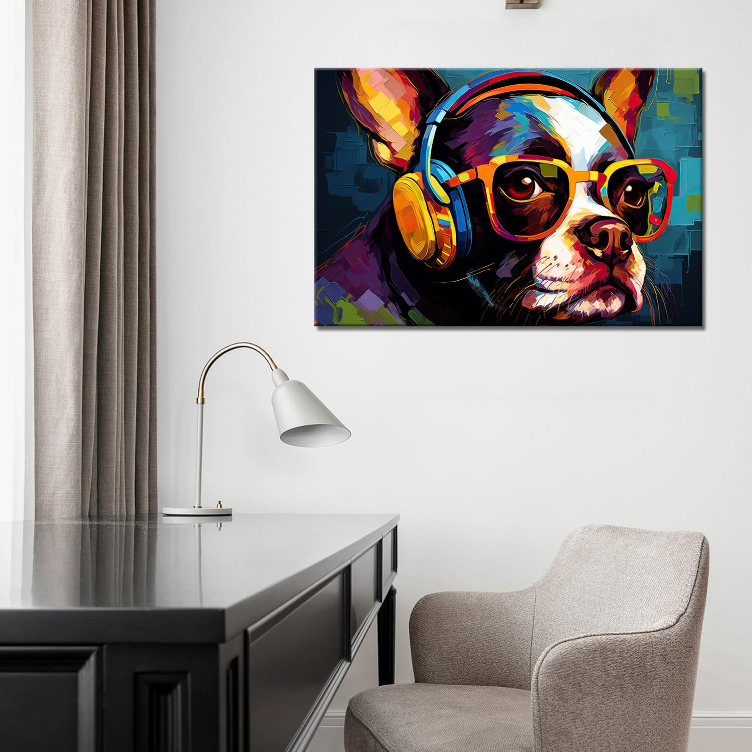 GLOKAKA Colorful Dog Painting, Graffiti Canvas Wall Art, Modern Pop Art Dog with Glasses - Image 2