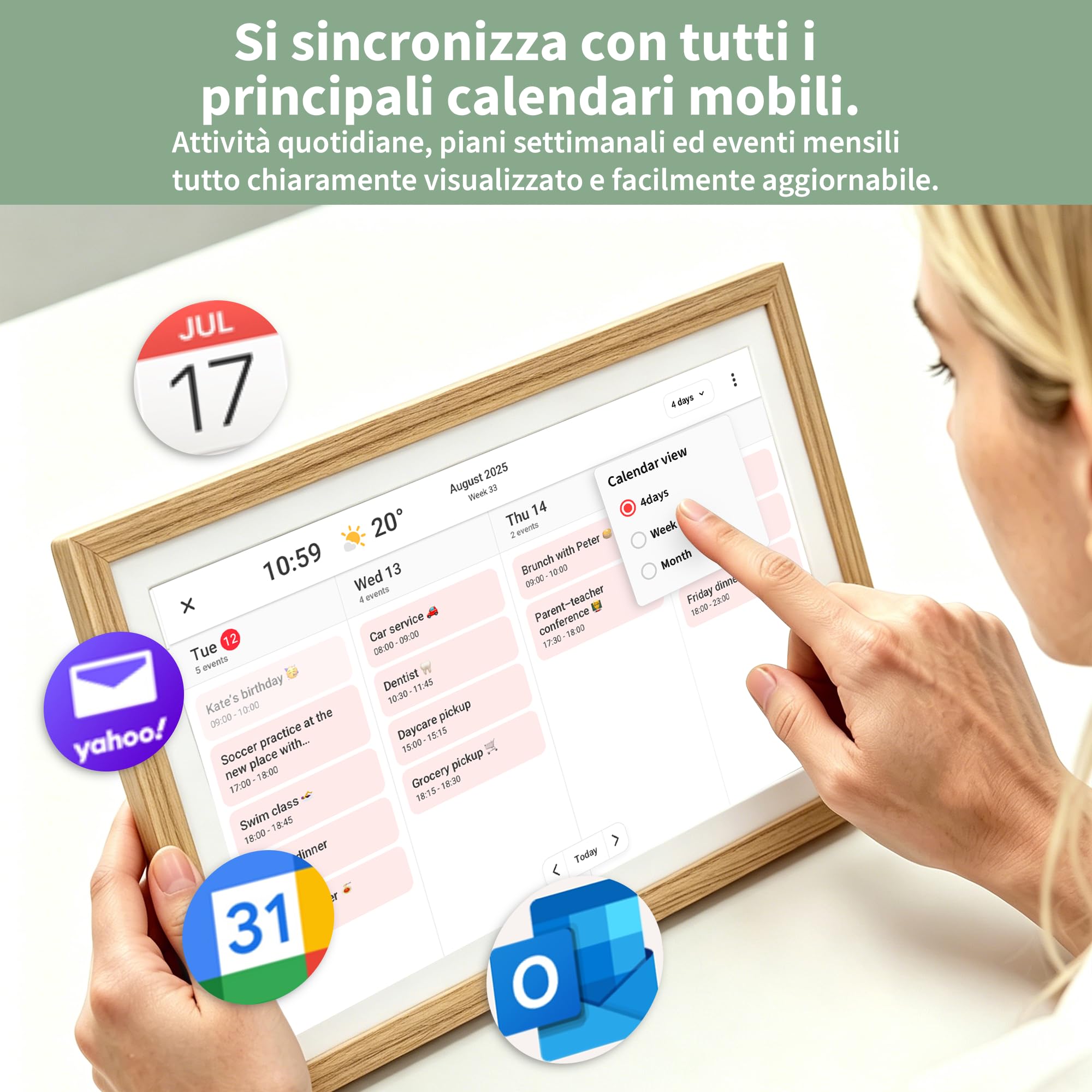 Veidoo Frameo 10 1 Pollici 32GB WiFi Cornice Foto Digitale 1280x800 IPS Touchscreen Rotazione Auto Condividi Foto Video tramite App Sincronizza Calendario Famiglia