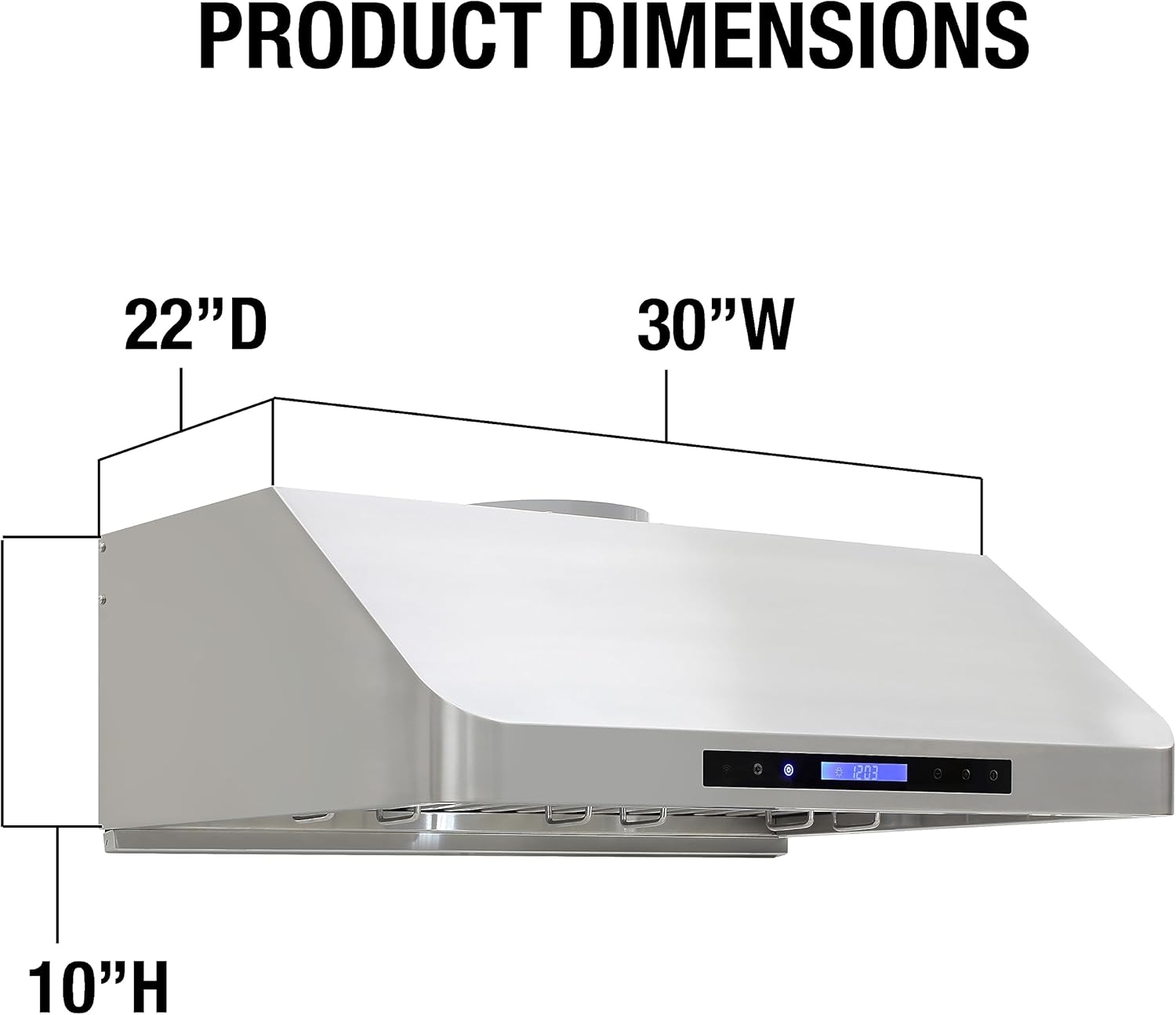 Range Hood Under Cabinet Installation with Exhaust Duct Touchscreen LED Lights 4-Speed Fan with Remote Control and Dishwasher Safe Filter, 30-Inch, Metallic