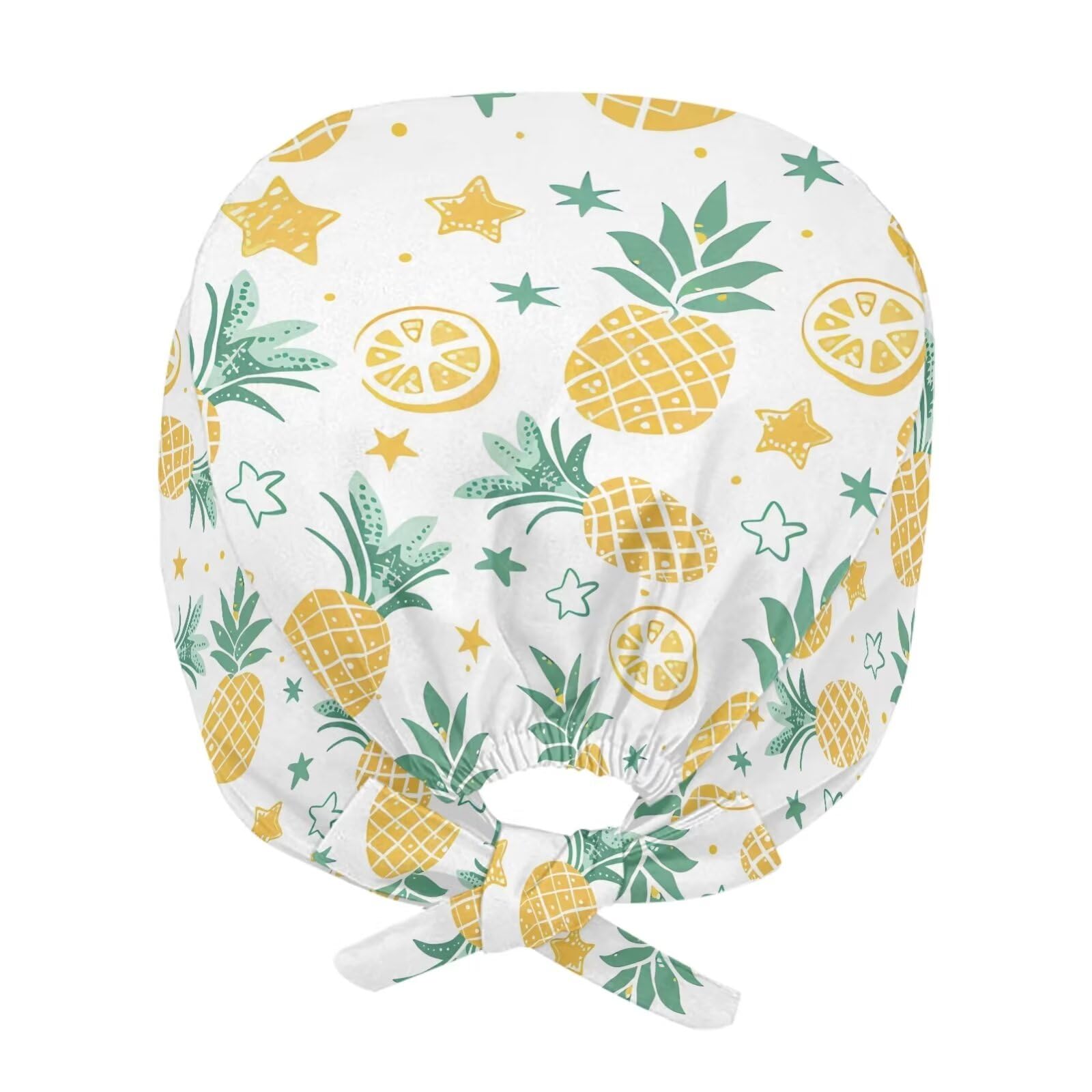 Biyejit Pineapples Lemon Working Cap with Straps, Unisex Bouffant Working Hat with Adjustable Sweatband
