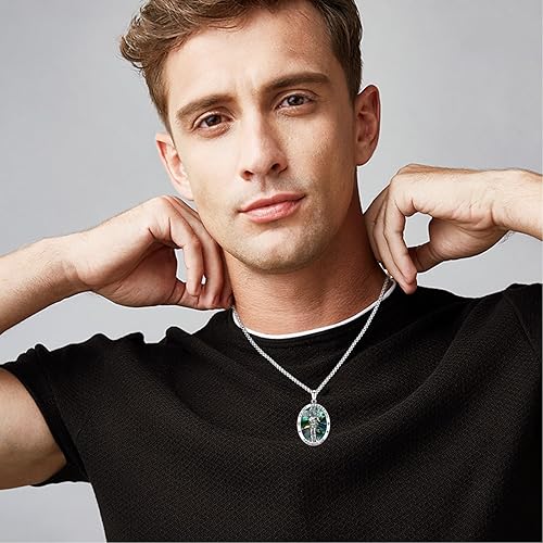 Miniatura 3 de XIXLES Collar de plata de ley 925 con amuleto patrono 7 collares con colgante de medalla de protección de arcángel San