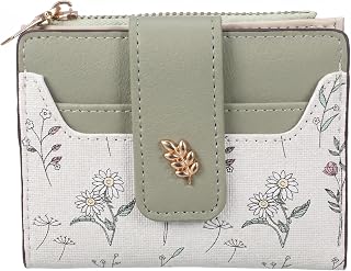 Small Wallet Women, RFID Blocking PU Leather Coin Zipper Pocket Purse, Flower Bifold Zippered Pocket Wallet with Zippered Pockets, ID Card Window, Credit Card Holder
