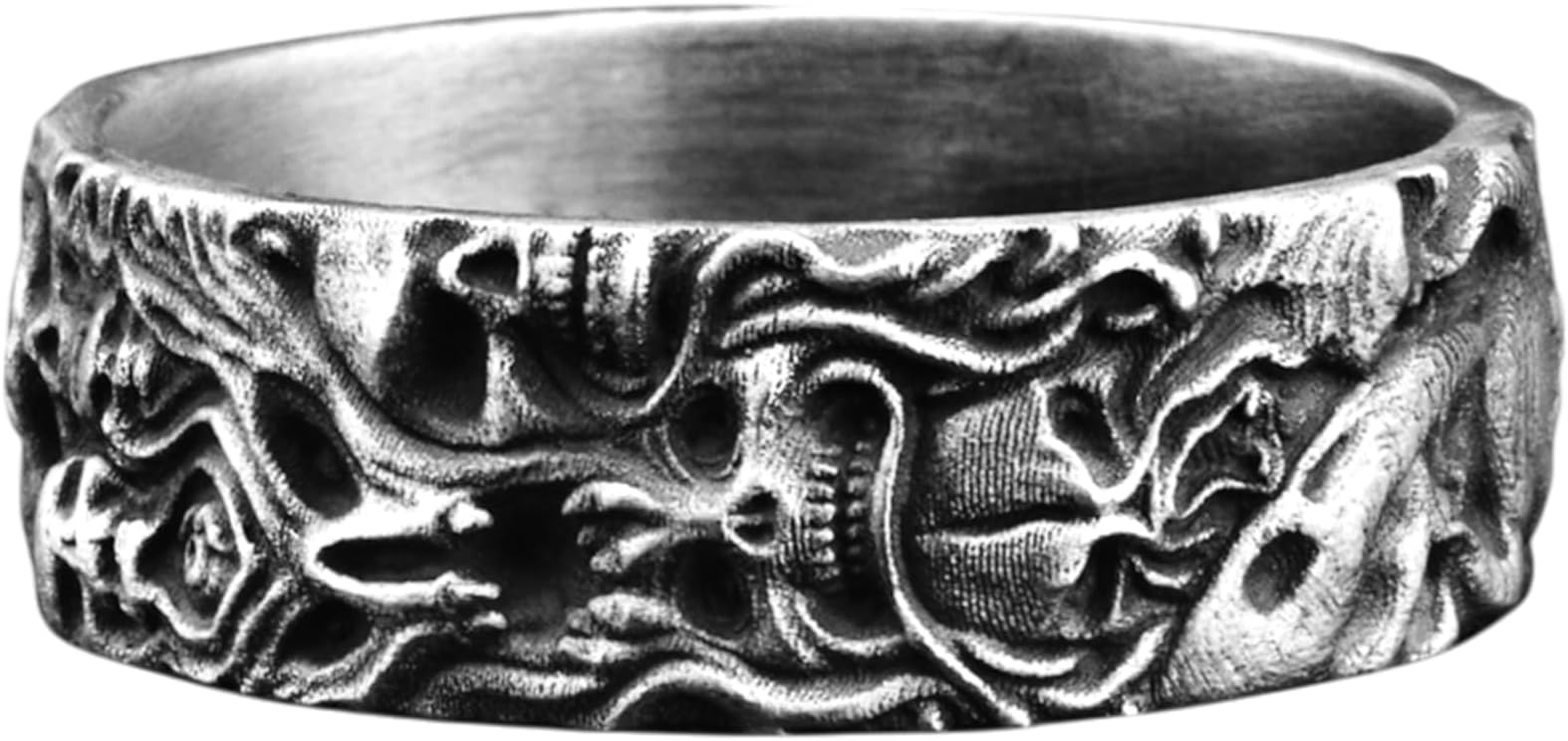 BySilveStone - Sterling Silver Demons and Skulls Band Ring for Men, Gothic Style Unique Jewelry