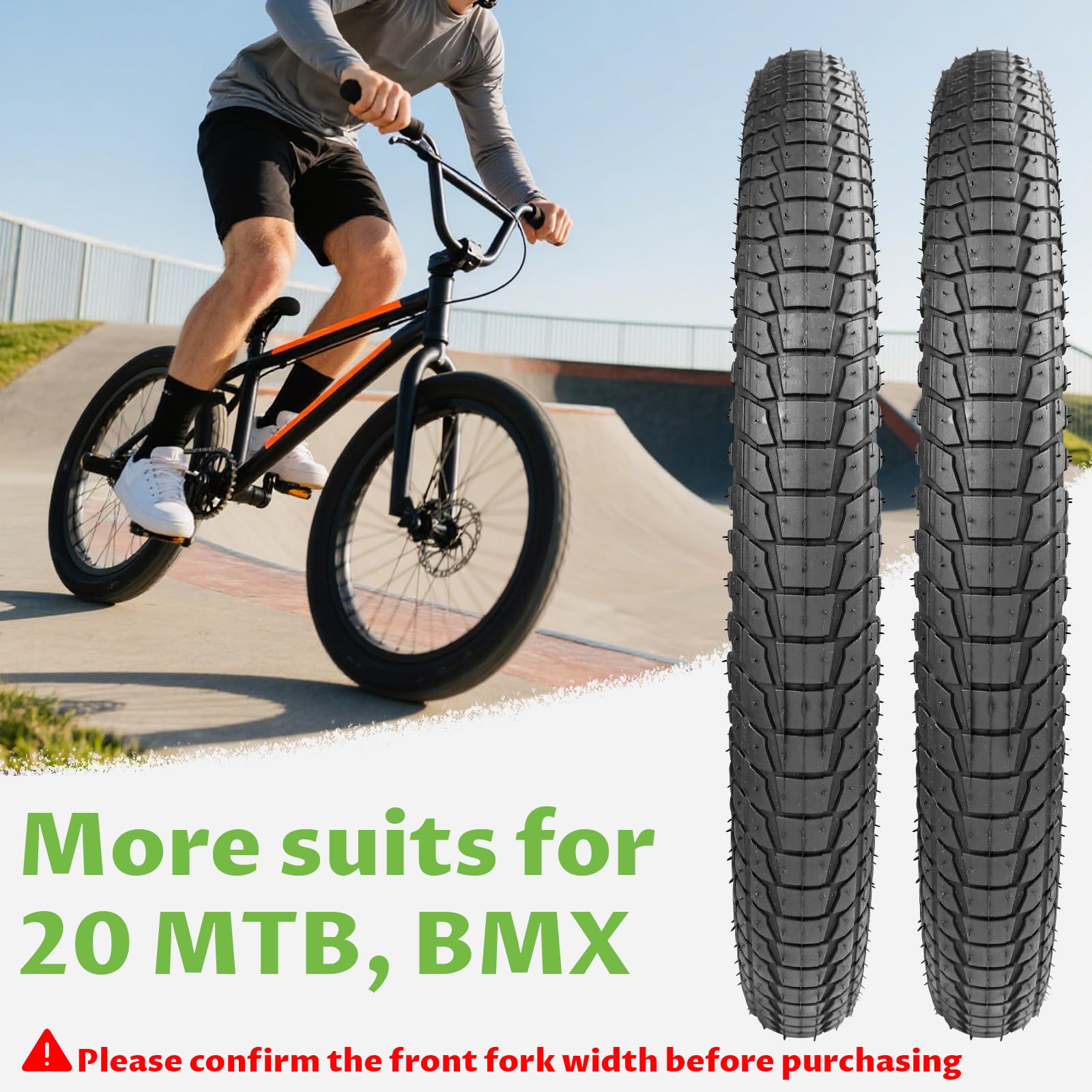 Juego de 2 neumáticos de bicicleta plegables de 20 pulgadas, 20 x 1,95/2,1/2,25 cm, con 2 cámaras de aire 50/53/57-406 para bicicleta Kidsbike/MTB/BMX