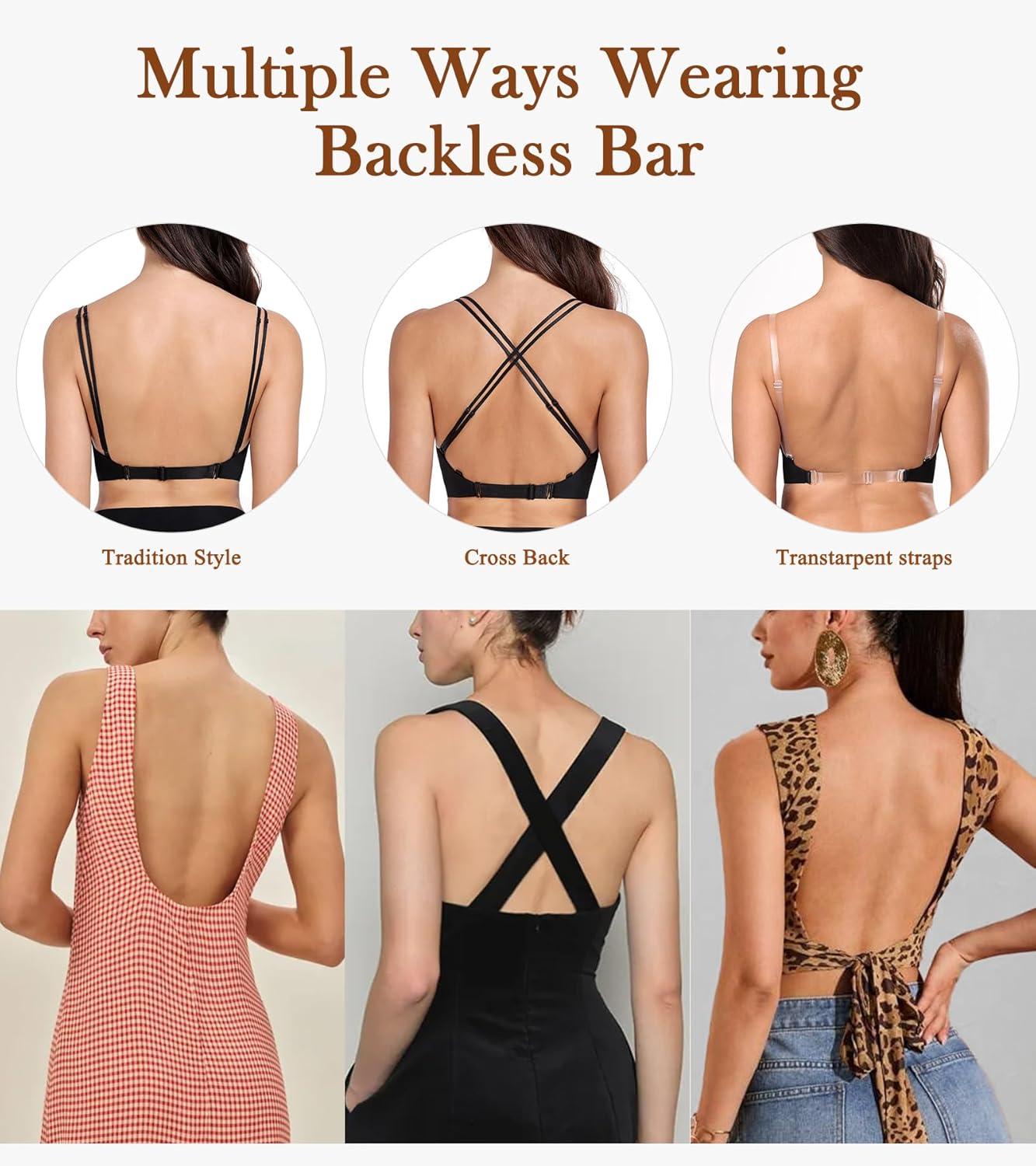 DotVol Women's Backless Multiway Convertible Low Cut Push Up Underwire Bra - Image 3