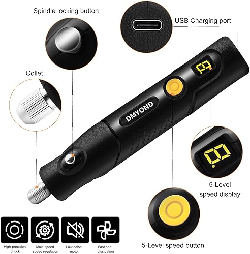 Miniatura 5 de Dmyond - Mini kit de herramientas rotativas inalámbricas con 98 accesorios, herramienta eléctrica multiusos de carga USB de 5 velocidades para