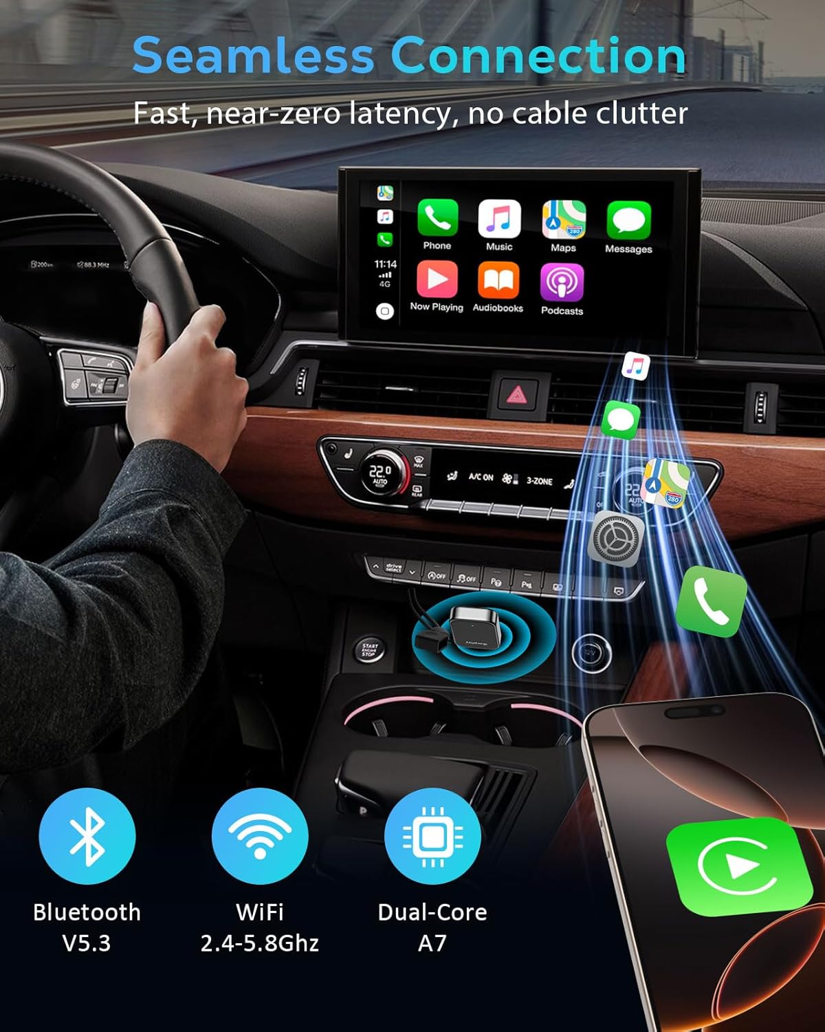 CarPlay control methods with MoKo Wireless CarPlay Adapter