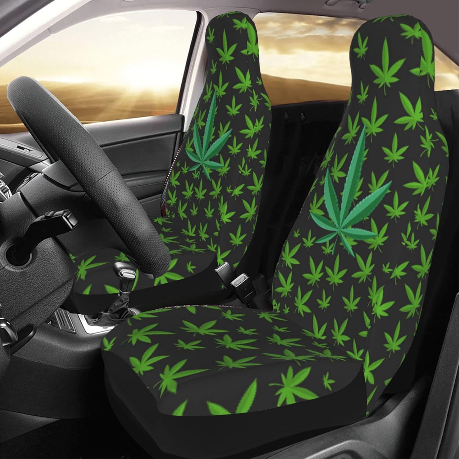 Weed Leaf Pot Cannabis Car Seat Cover Automotive Front Seat Case Decorate Universal Fit SUV Sedan Truck Auto Covers
