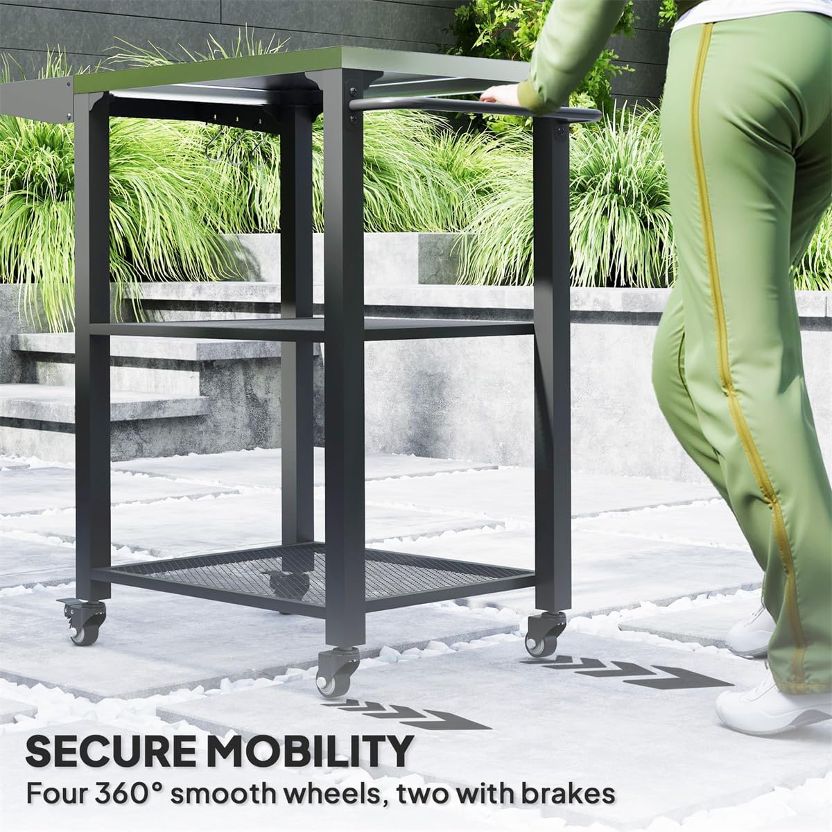 Heavy-Duty Outdoor Grill Cart with Stainless Steel Top, Foldable Side Table, Tool Hooks, and Locking Casters for Patio Cooking