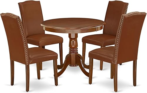 Miniatura 24 de East West Furniture ANEN5-LWH-06 - Juego de muebles de comedor de 5 piezas, incluye una mesa de cocina redonda con pedestal y 4 sillas de comedor