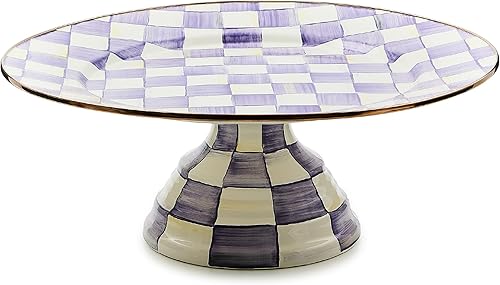 Miniatura 18 de MACKENZIE-CHILDS Bandeja de Servir con Pedestal Esmaltado, Plato Decorativo para Alimentos, Pequeño, Cuadros Cortesanos en Blanco y Negro