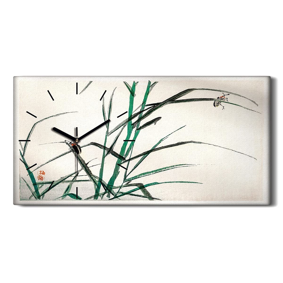Horloge sur Toile Insectes Asiatiques 60x30cm Silencieuse sans Tic-Tac