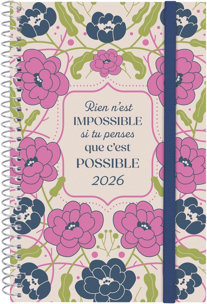 Finocam Spiral Calendar 2026, Week on 2 Pages, Horizontal Display | January - December | Annual Calendar 2026 | Polypropylene Cover Spiral Binding Design Collection - Not Possible - French