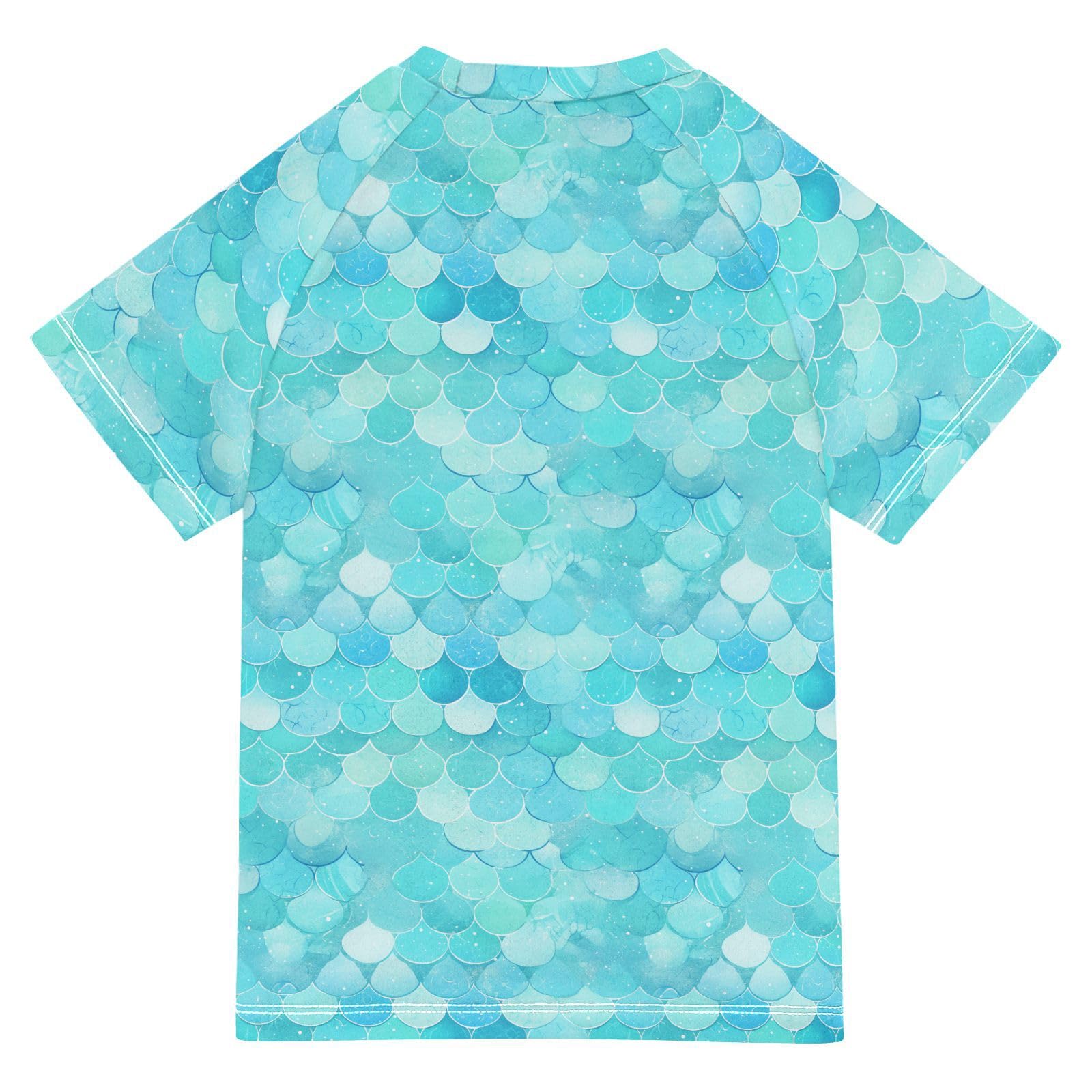KLL Rash Guard Bathing Suit Girls Short Sleeve Rashguard Swimsuit for Girls 4T Teal Fish Scale Shimmering