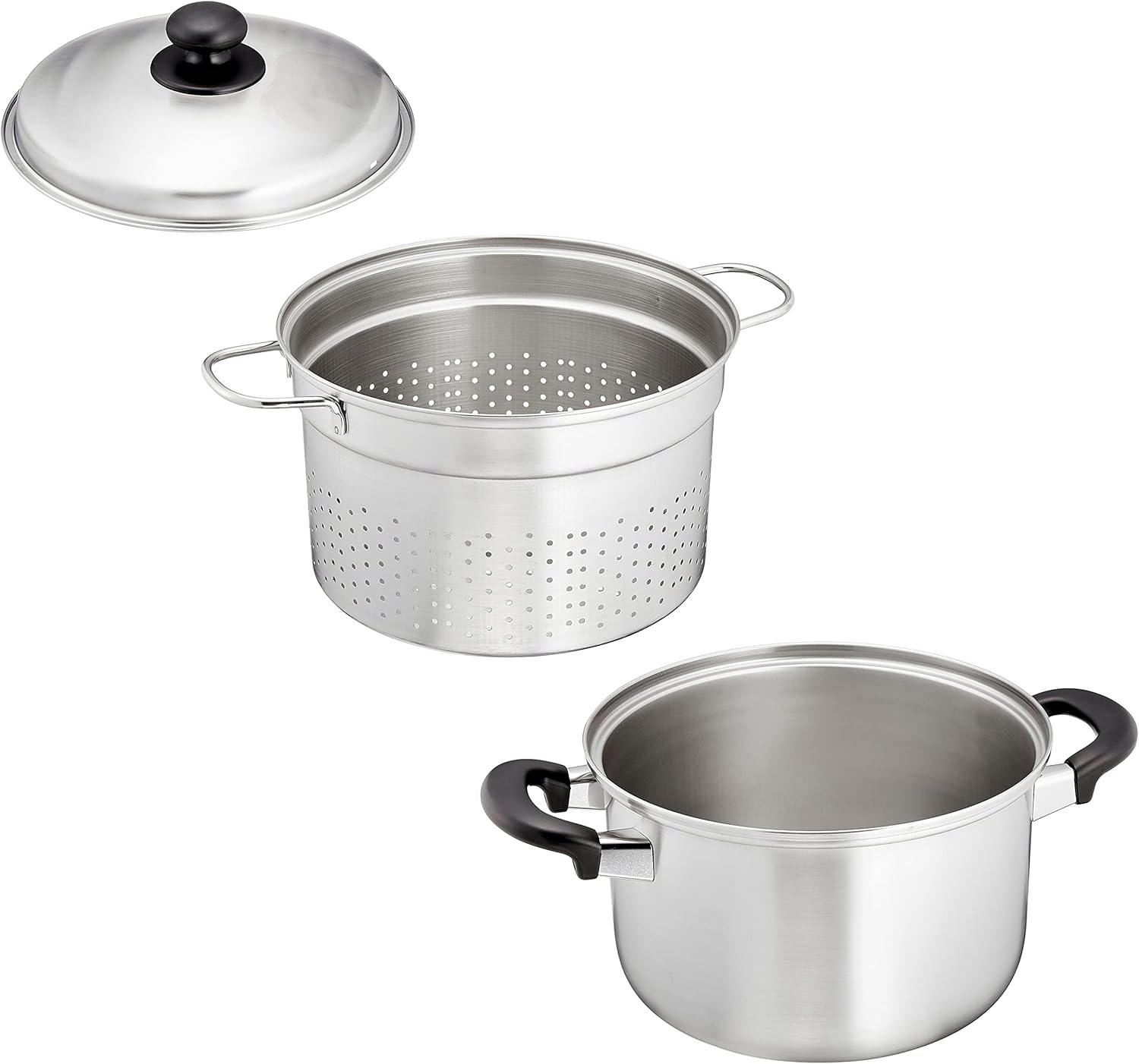 Wahei Freiz EM-016 Tsubamesanjo Pasta Pot, 8.7 inches (22 cm), Colander, Lid Included, Stainless Steel, Induction and Gas Compatible