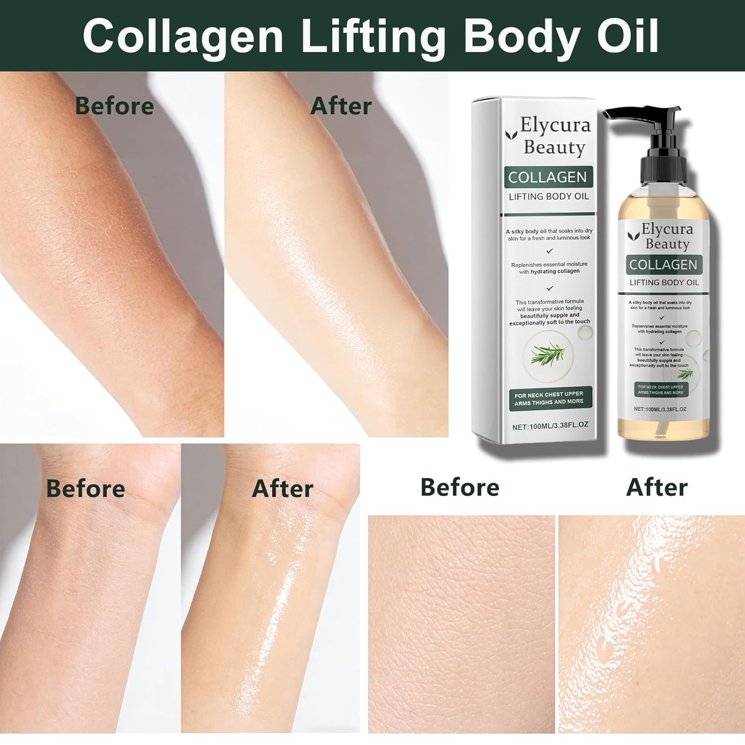 Collagen Oil lifting body oil, Hydrating For skin ，Body Oils For Women & Men 3.38 fl oz /100 ml (2pcs)