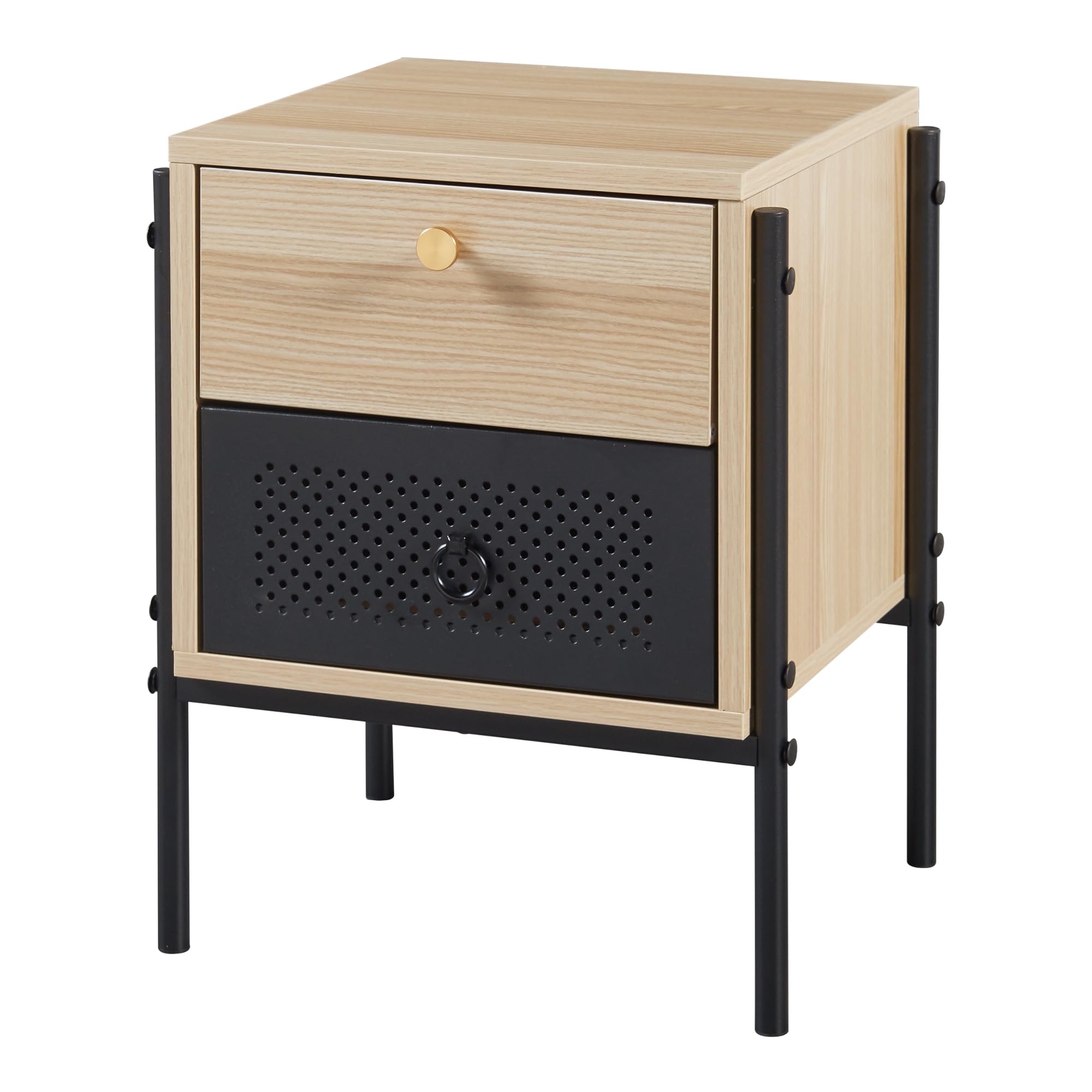 Comodino Moderno Con 2 Cassetti E Barre Anticaduta – Legno Melaminico, Piedi Antiscivolo, 43x40x44 Cm – Per Camera Da Letto, Bianco