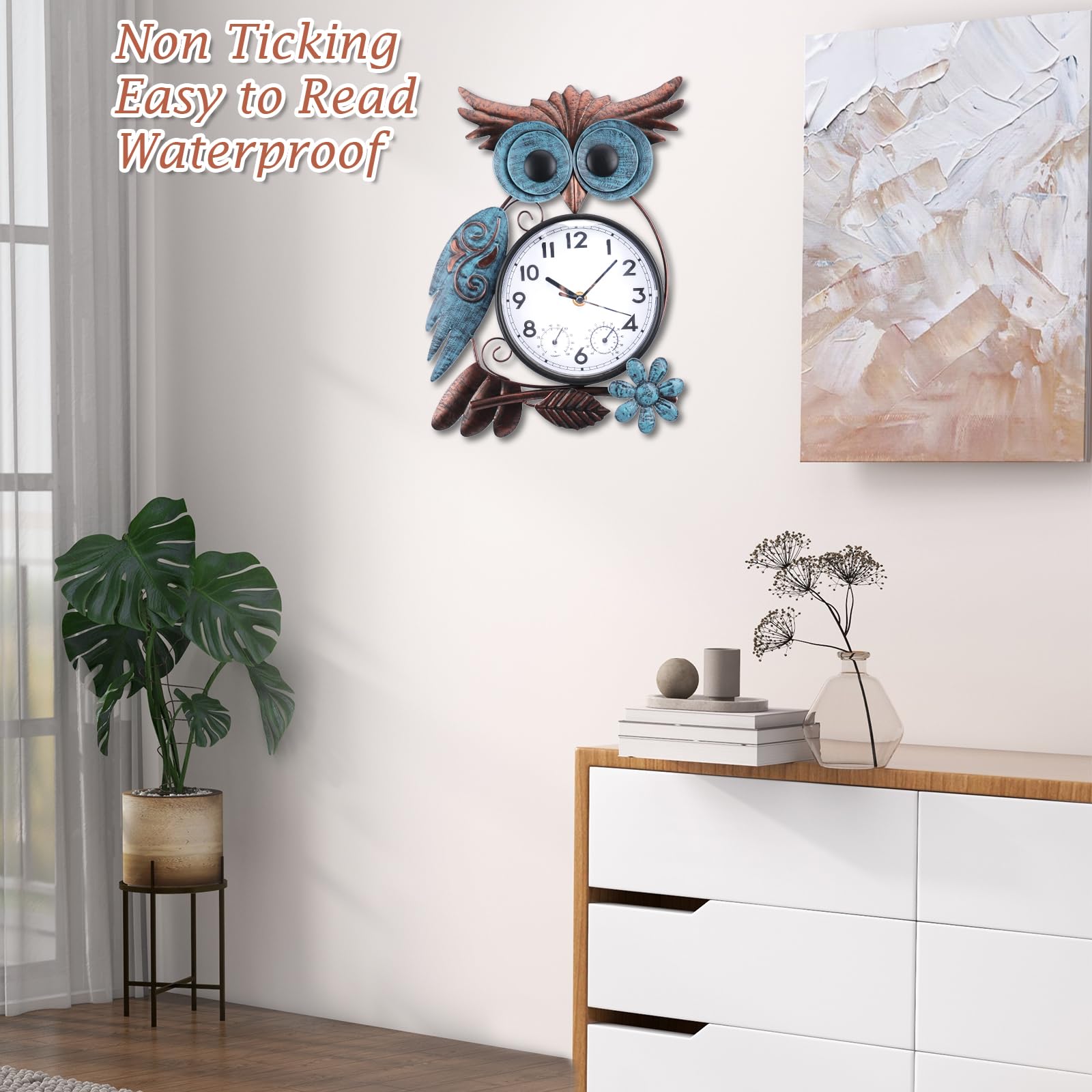MUMTOP Horloge murale d'extérieur étanche avec thermomètre pour terrasse, piscine, jardin, décoration d'intérieur - 36,5 cm