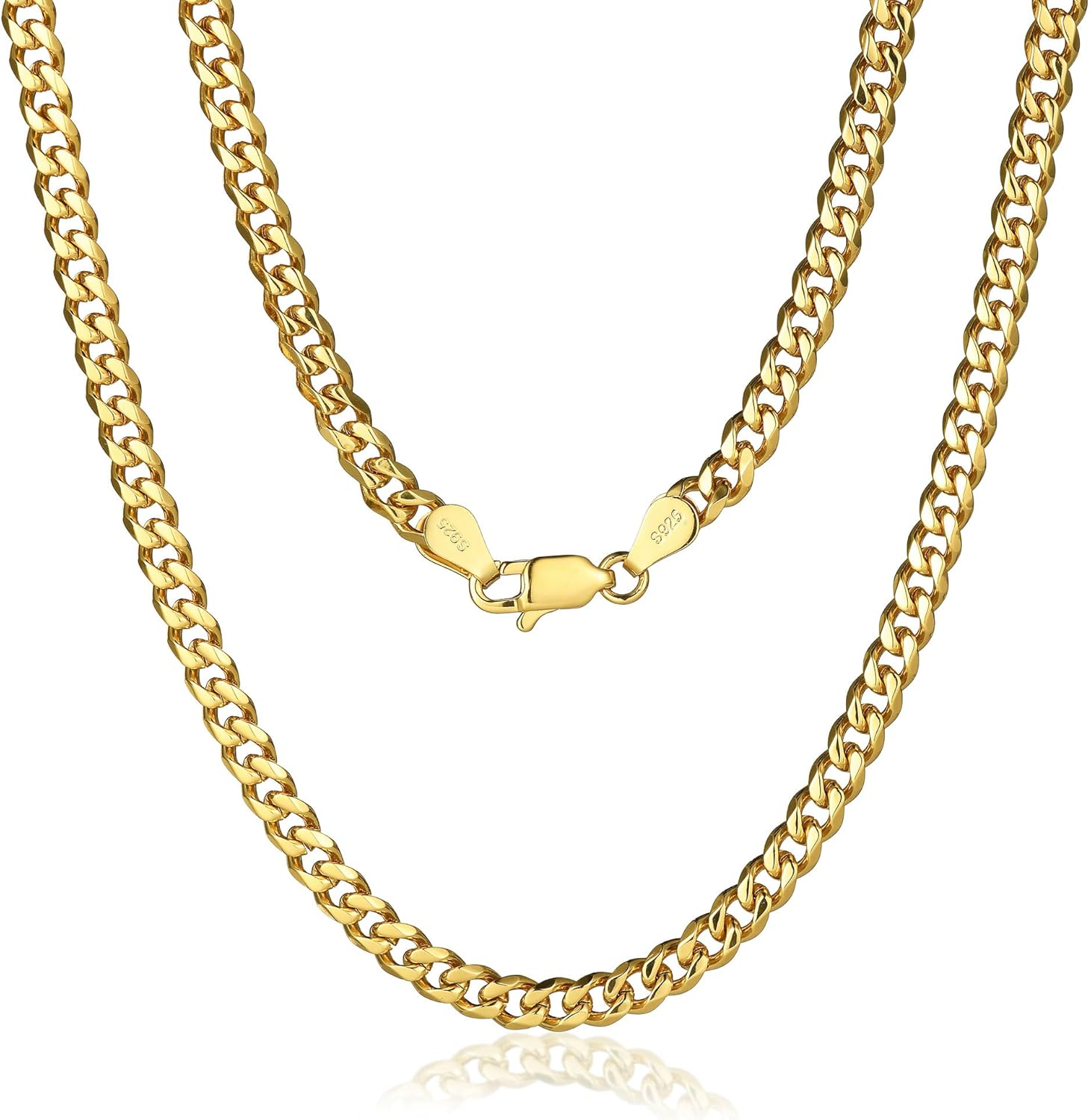 Cuban Link Chain for Men and Women 18k Gold Plated 925 Sterling Silver Chain Hypoallergenic Fade-Resistant,16 18 20 22 24 Inch 4mm Diamond Cut Mens Silver Chain Durable Waterproof Smooth Gift Ready Jewelry