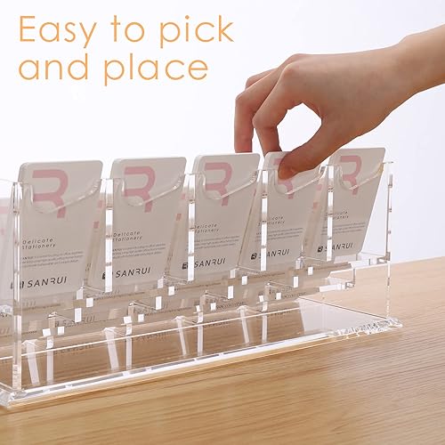 Miniatura 3 de SANRUI Soporte vertical para tarjetas de visita para escritorio, soporte de acrílico transparente para tarjetas de presentación, 6 ranuras de 3