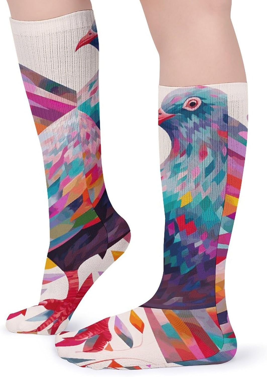 Breathable Crew Sock, Moisture Wicking, Athletic Calf Socks, Cozy | Colorful Pigeon Compression Socks for Women Men, Lightweight High Work Socks for Business, Casual