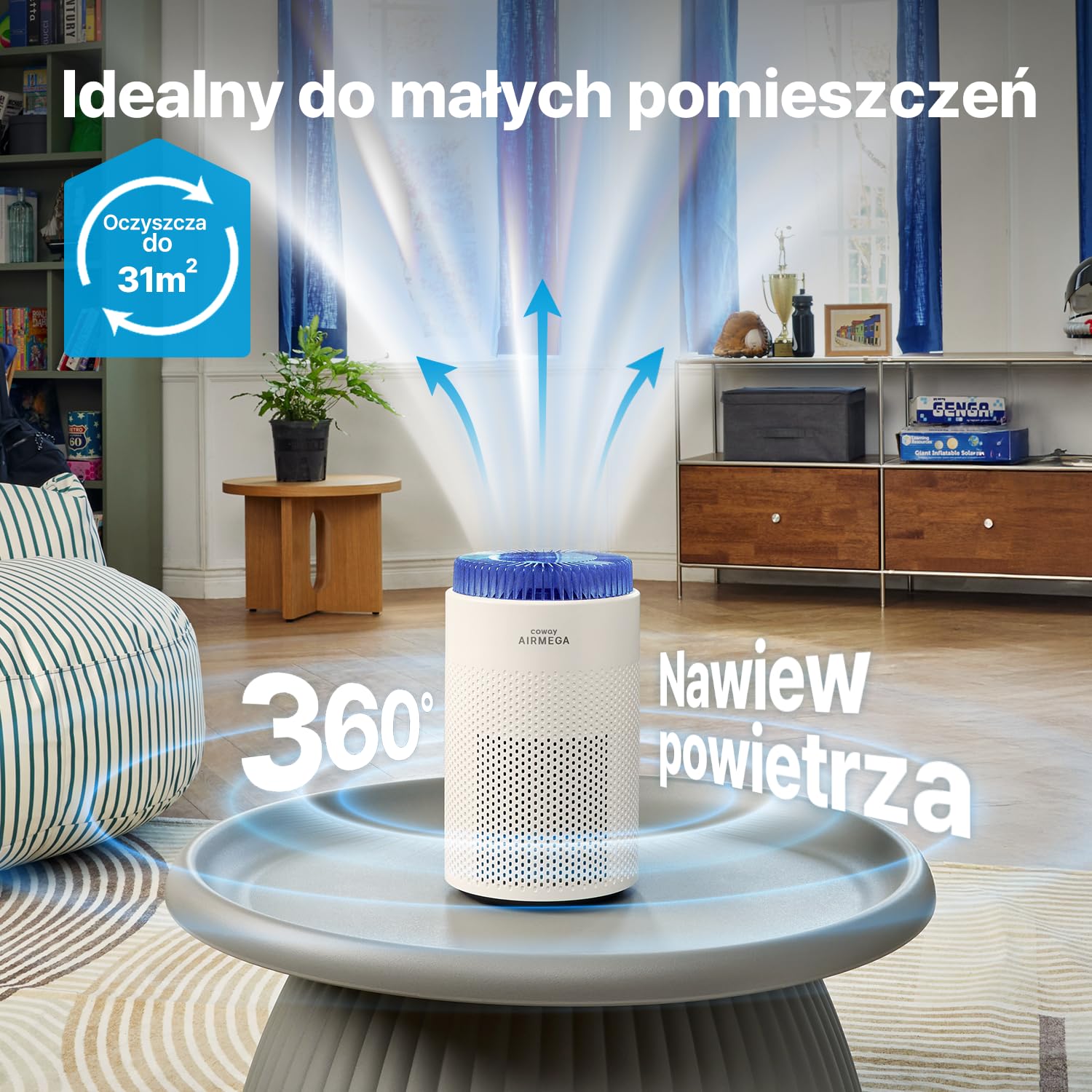 Coway Oczyszczacz Powietrza HEPA do Sypialni, CADR 120 m³/h, Usuwa 99,999% cząstek do 0,01 µm, Tryb Cichy 18,4 dB, Alergia, Kurz, Pyłki, Dym, Sierść, Zapachy, Pleśń – Airmega 50