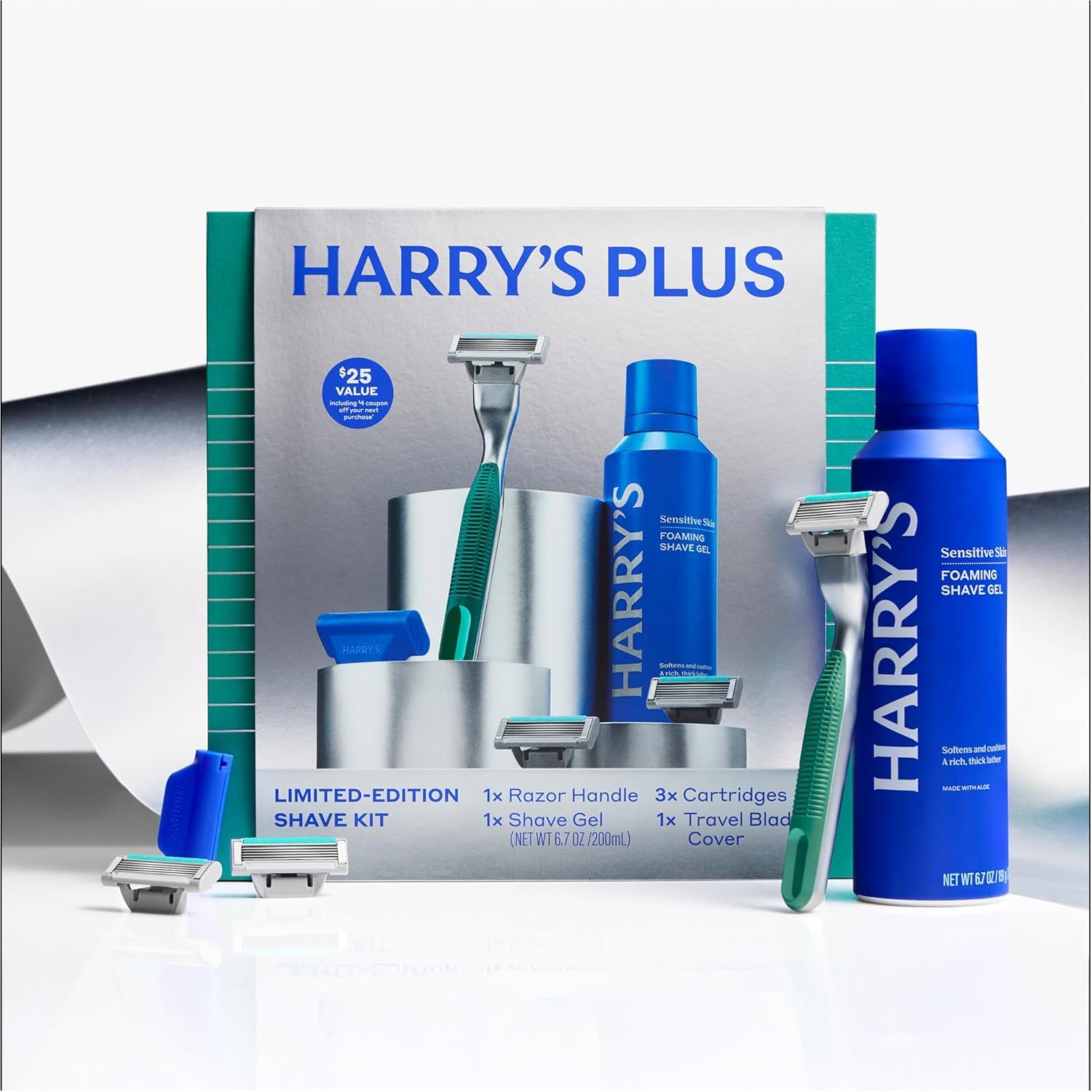 Harry's Plus Shave Gift Set for Men with Razor, Cartridges, Gel and Travel Cover
