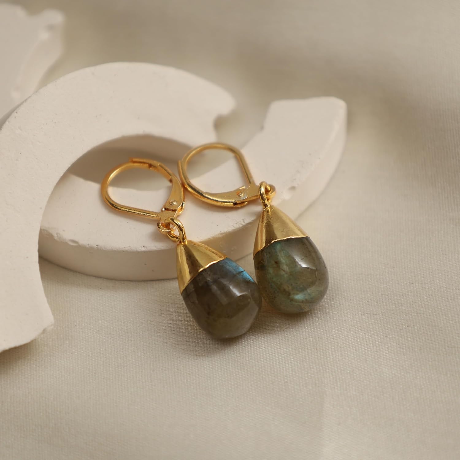 Gempires Natural Gemstone Drop Dangle Earrings for Women | Teardrop Dangle Earrings with Leverback | 14K Gold Plated Hypoallergenic Leverback | Handmade Jewelry Gift for Her | Multiple Gemstone Options - Image 3