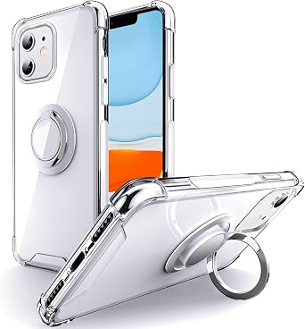 Silverback Designed for iPhone 11 Case Clear with Ring Kickstand, Protective Shock -Absorbing Bumper Shockproof Phone Case for Apple iPhone 11 6.1 inch -Clear