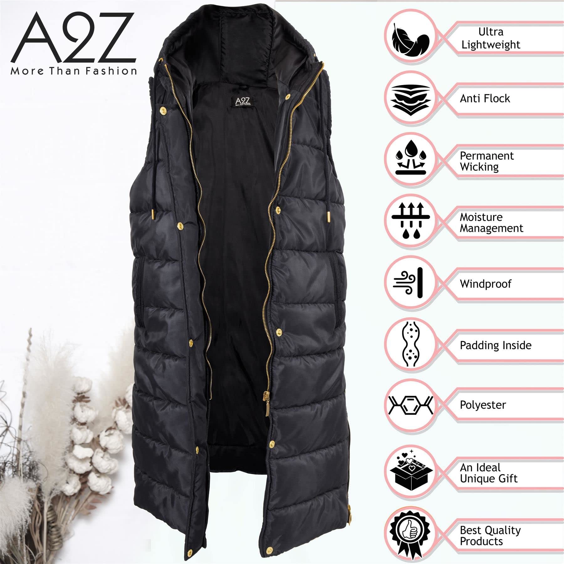 A2Z Kids Mädchen Runter Weste Mode Übergroß Mit Kapuze Gesteppt Gilet Gepolstert Lang Linie Weste Jacke Lang Ärmellos Mantel Alter 5-13 Jahre