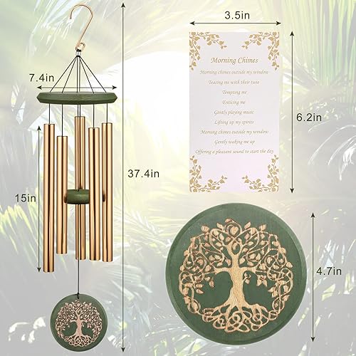 Miniatura 3 de Campanillas de viento para exteriores, árbol de la vida, 36 campanillas de viento grandes de tono profundo, regalo conmemorativo de condolencias,