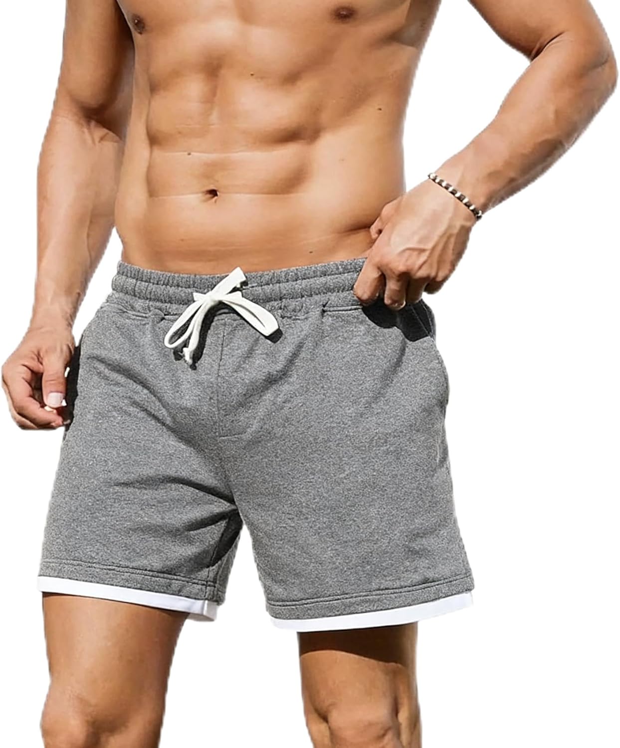 Men Cotton 5.5 Inch Sweat Shorts Elastic Waist Casual Workout with Pockets