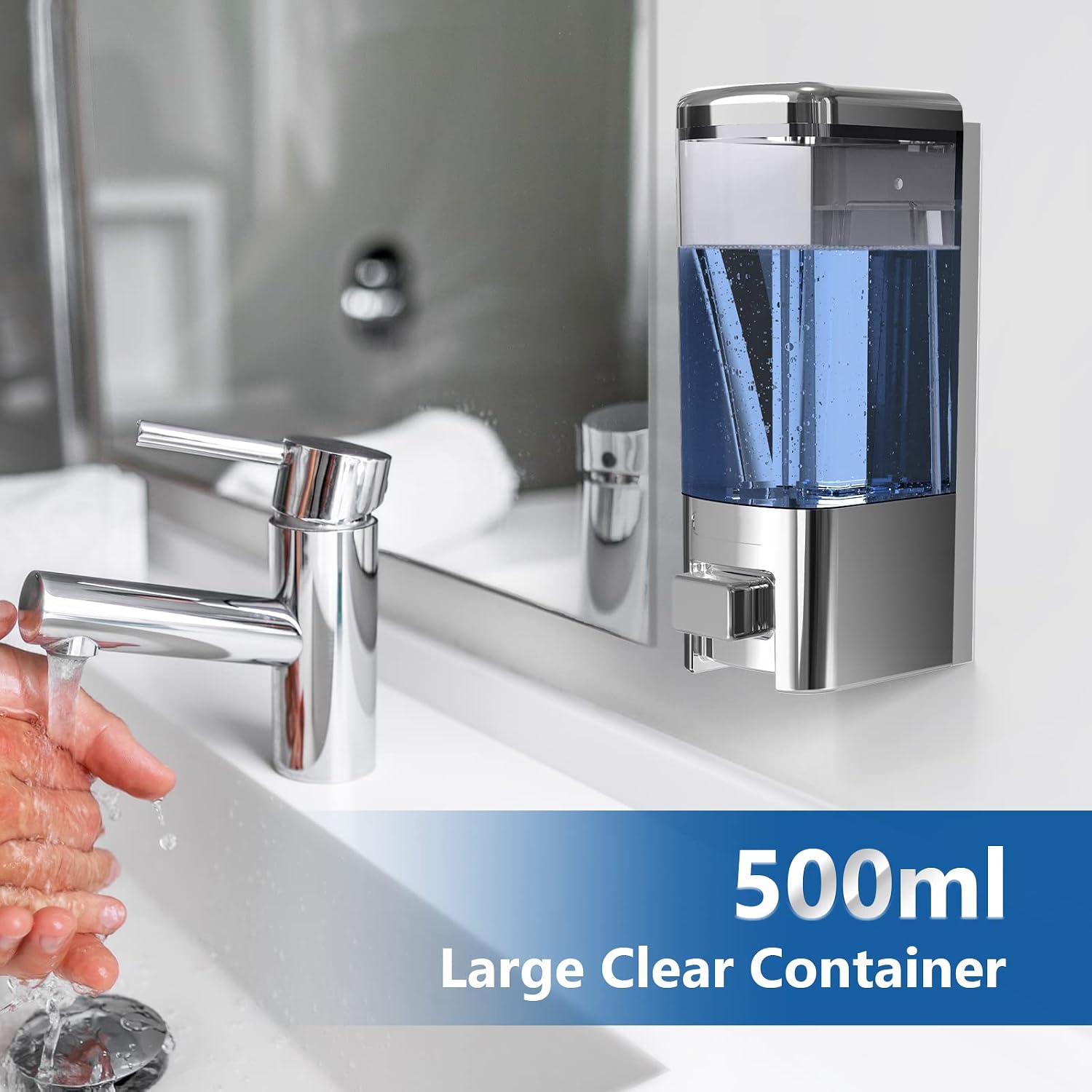 CIBSS Manual Soap Dispenser Wall Mount Commercial Soap Dispenser Kitchen Bathroom Hand Soap Dispenser Shampoo Shower Gel Dispenser Lotion Container 16.9oz/500ml Plastic (Chrome)