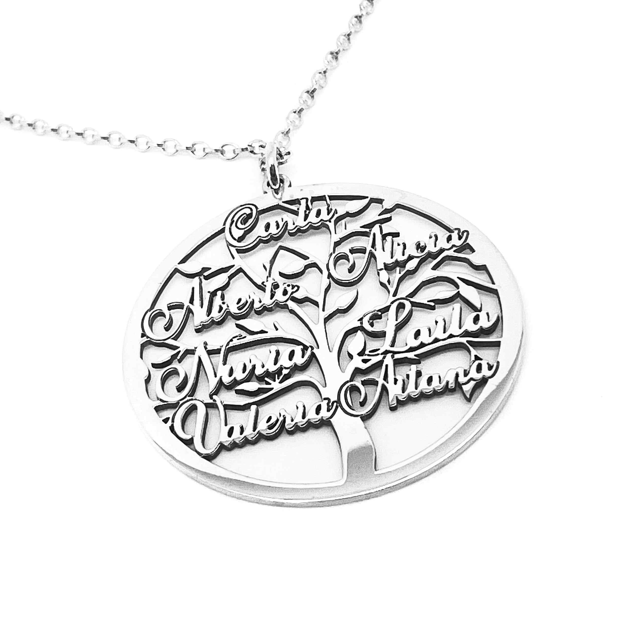 Collar Árbol de la Vida personalizado con Nombres - Fabricado en Plata de Ley 925/1000- Medida 30MM - Regalo Día de la Madre. Collar Mujer. Modelo N30