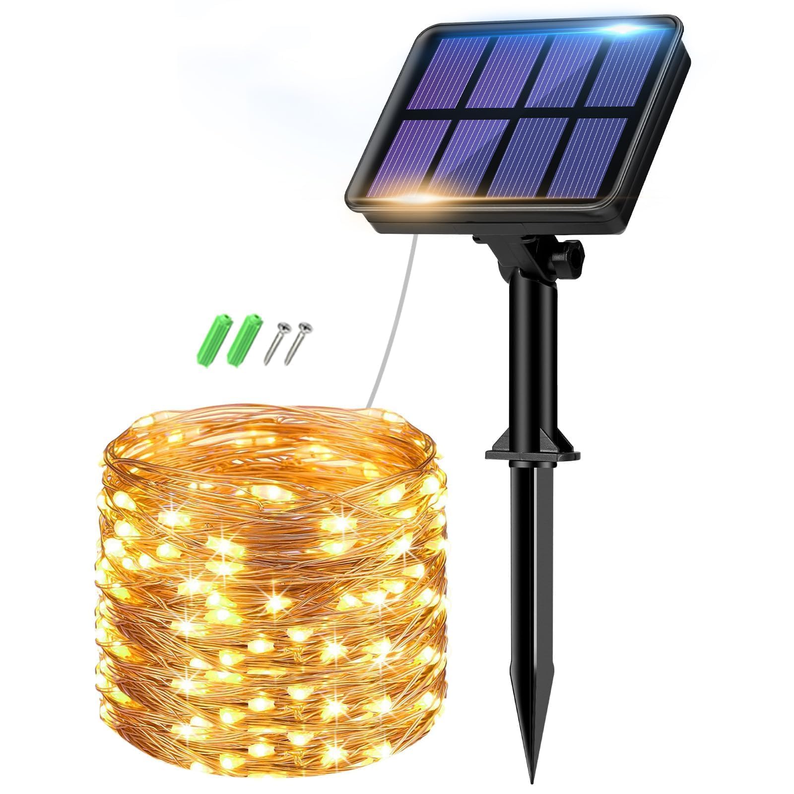 btfarm 1 Paquete Guirnaldas Luces Exterior Solar, 8+2M 80LED Luces Solares LED Exterior Jardin Luces Navidad Exterior Solares Luz Solar Exterior Jardin Cadena para Navideñas Decoracion Arbol, Cálido