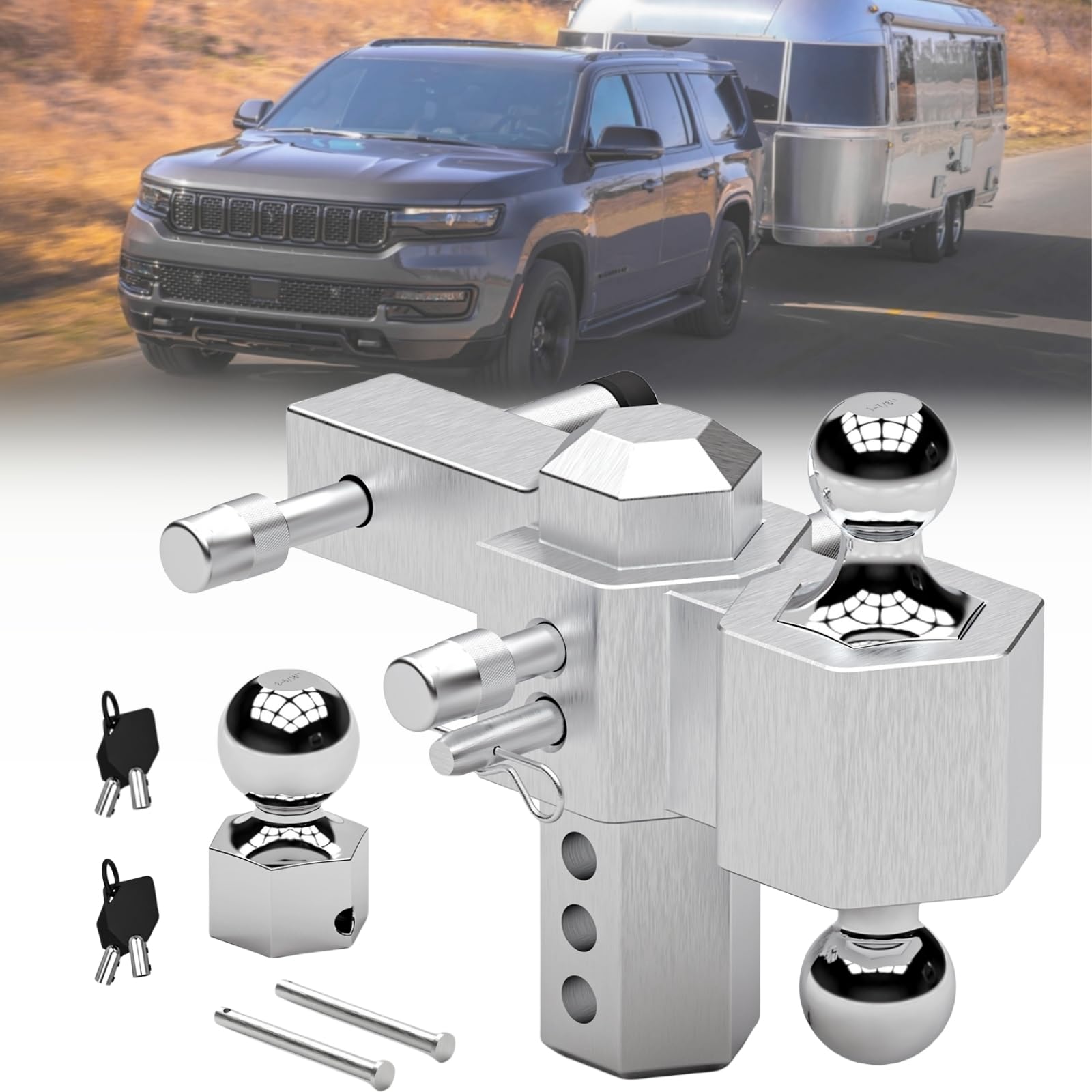 Sulythw Adjustable Trailer Hitch, 2-Inch Receiver, 6-Inch Drop/Rise Hitch for Truck, Aluminum Tow Hitch with (1-7/8, 2, 2-5/16 inch) Trailer Hitch Ball Double Anti-Theft Locking Hitch Pins